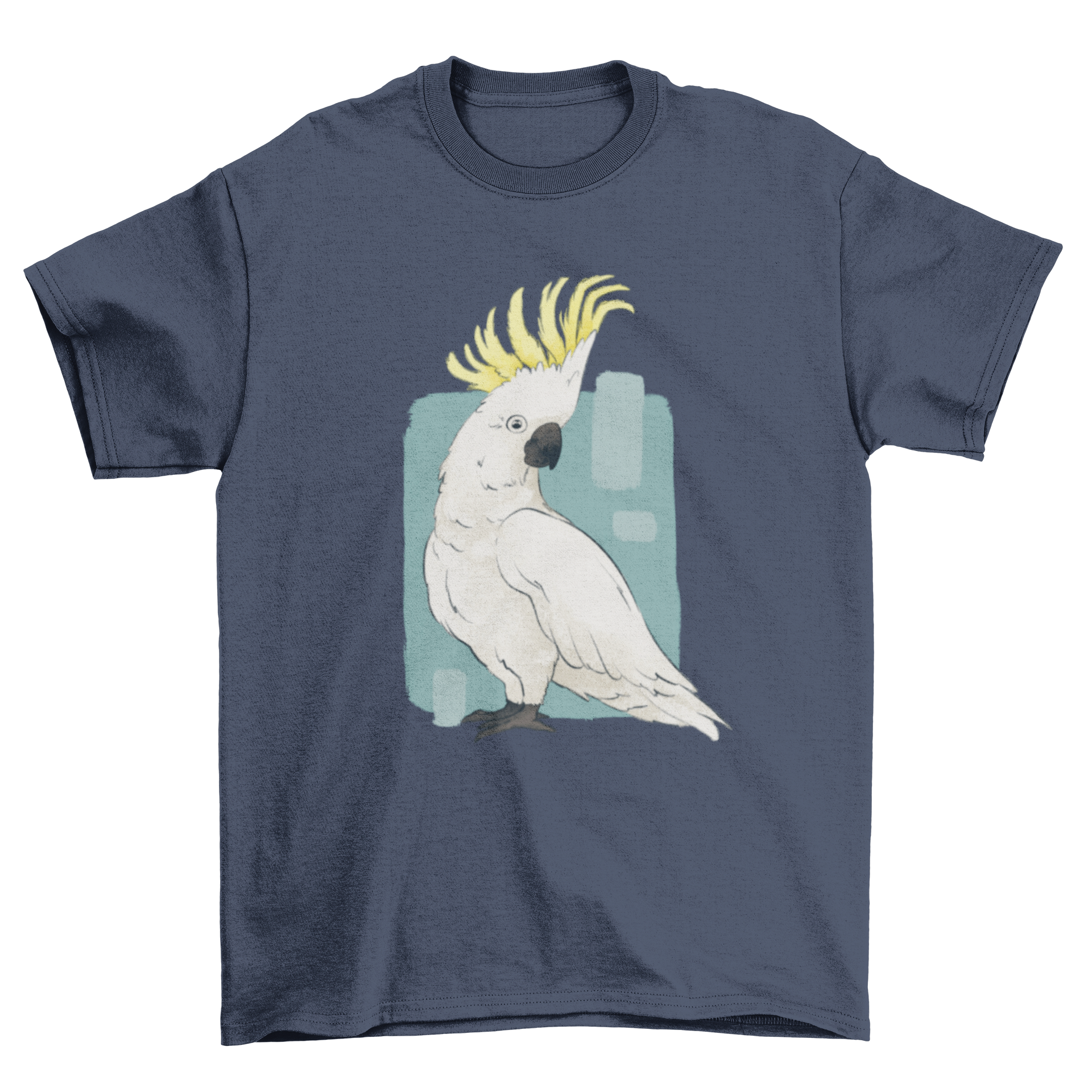 A stylish t-shirt featuring a vibrant cackatoo bird design, perfect for bird lovers.