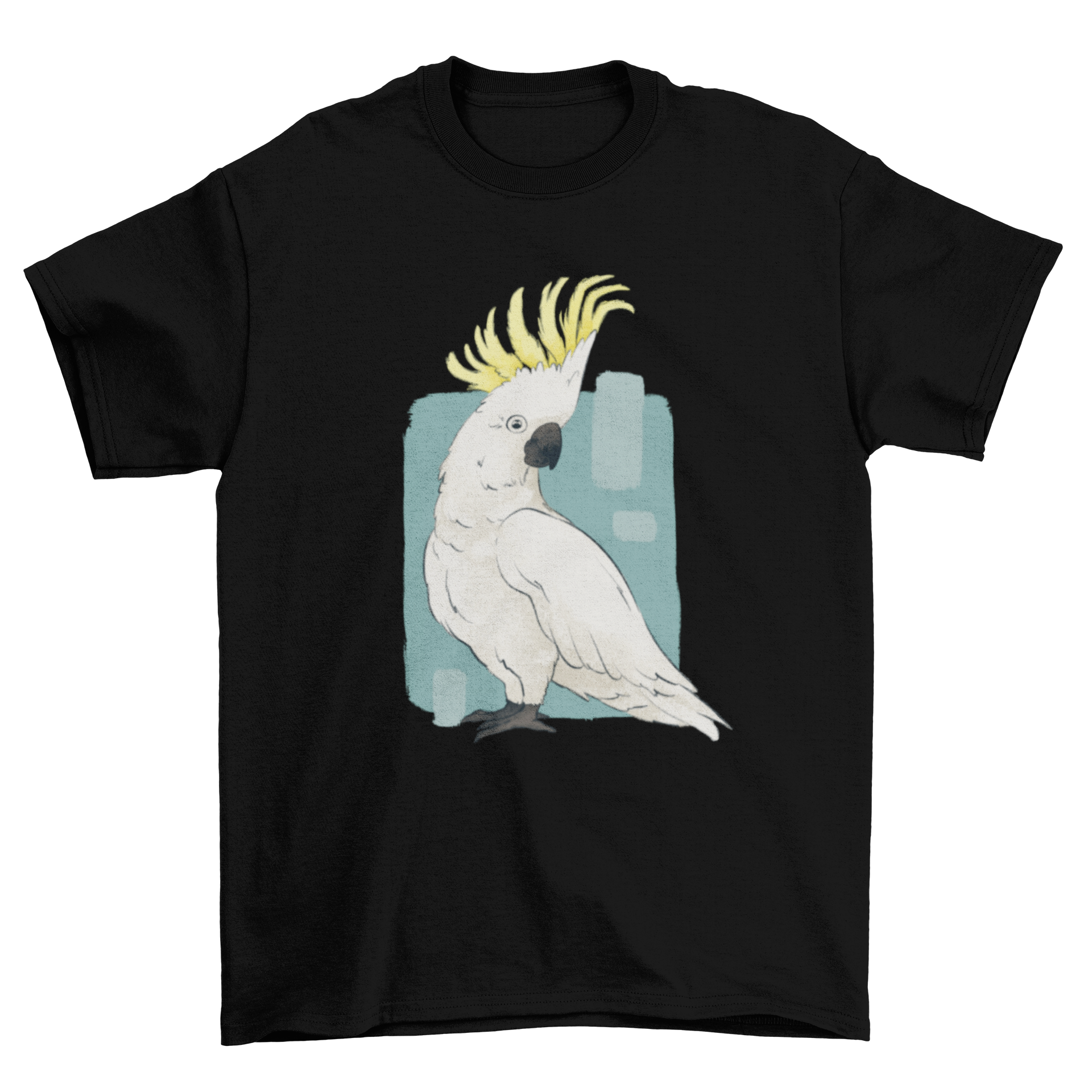 A stylish t-shirt featuring a vibrant cackatoo bird design, perfect for bird lovers.