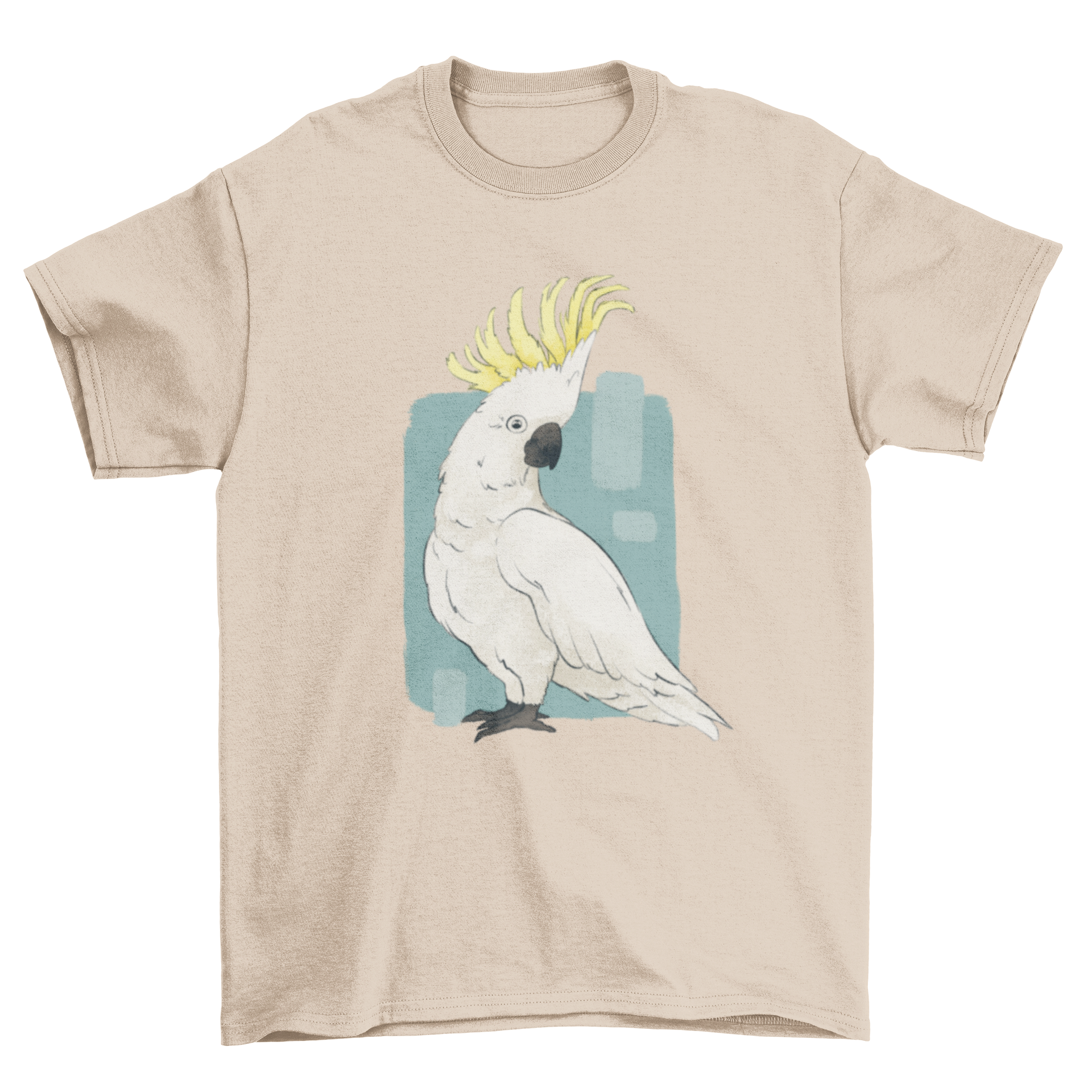 A stylish t-shirt featuring a vibrant cackatoo bird design, perfect for bird lovers.