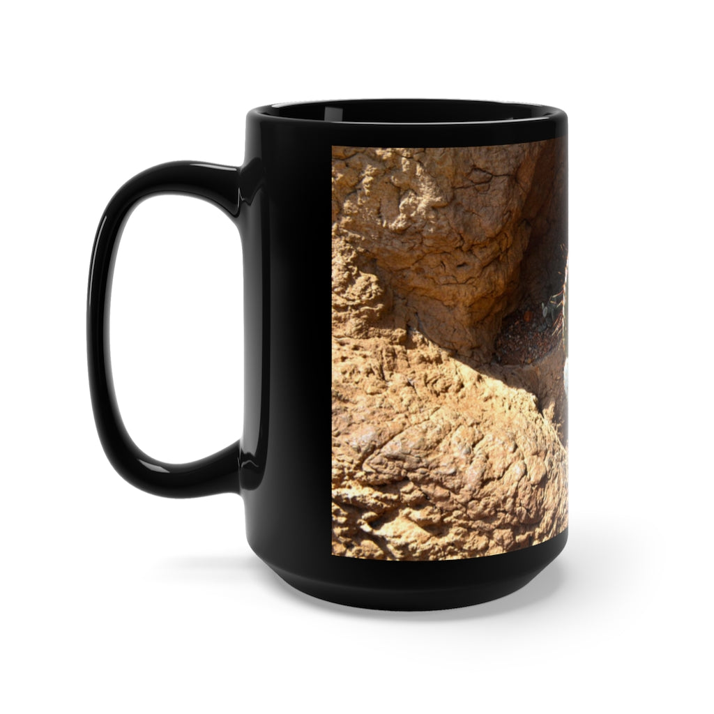 Cactus Black Mug 15oz, a stylish black ceramic mug with rounded corners and a comfortable C-handle, perfect for coffee and tea.