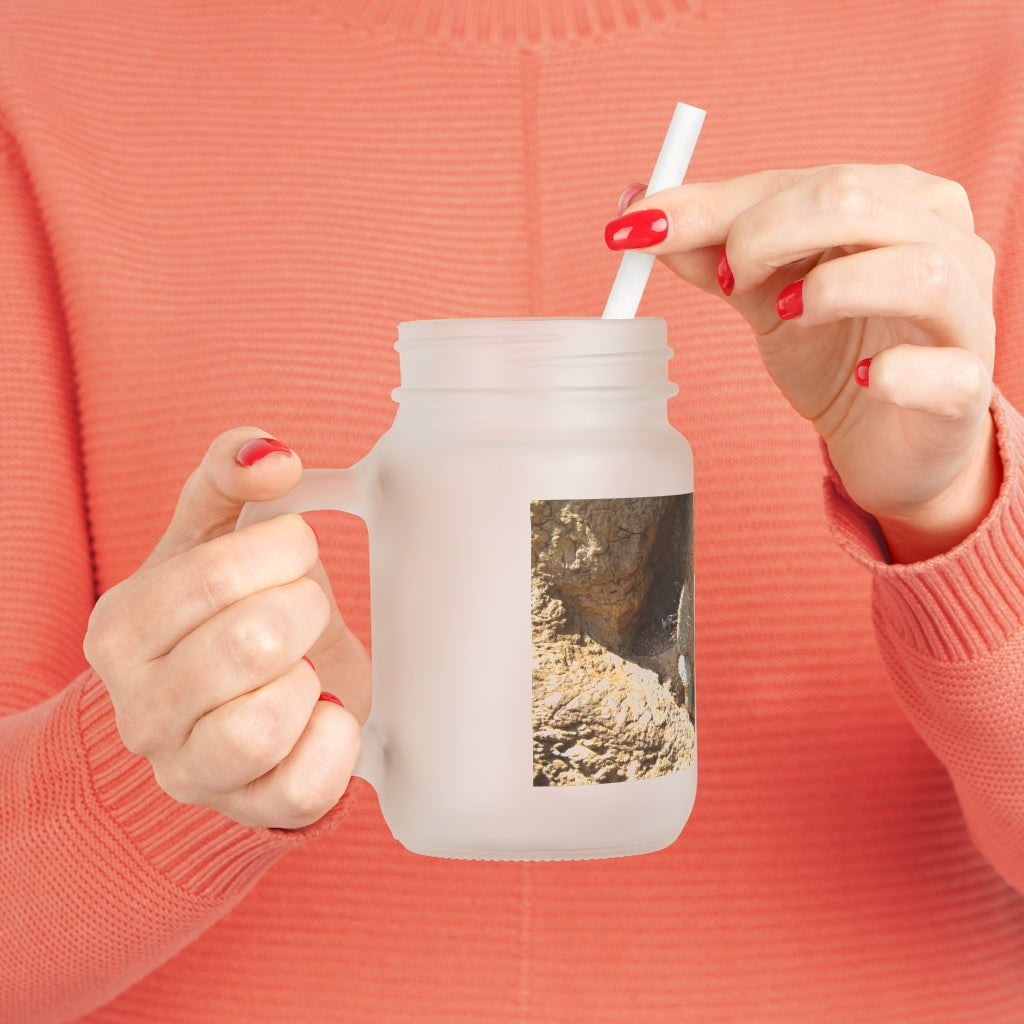 A stylish Cactus Mason Jar made of frosted glass, featuring a straw and lid, perfect for personalized drinks.