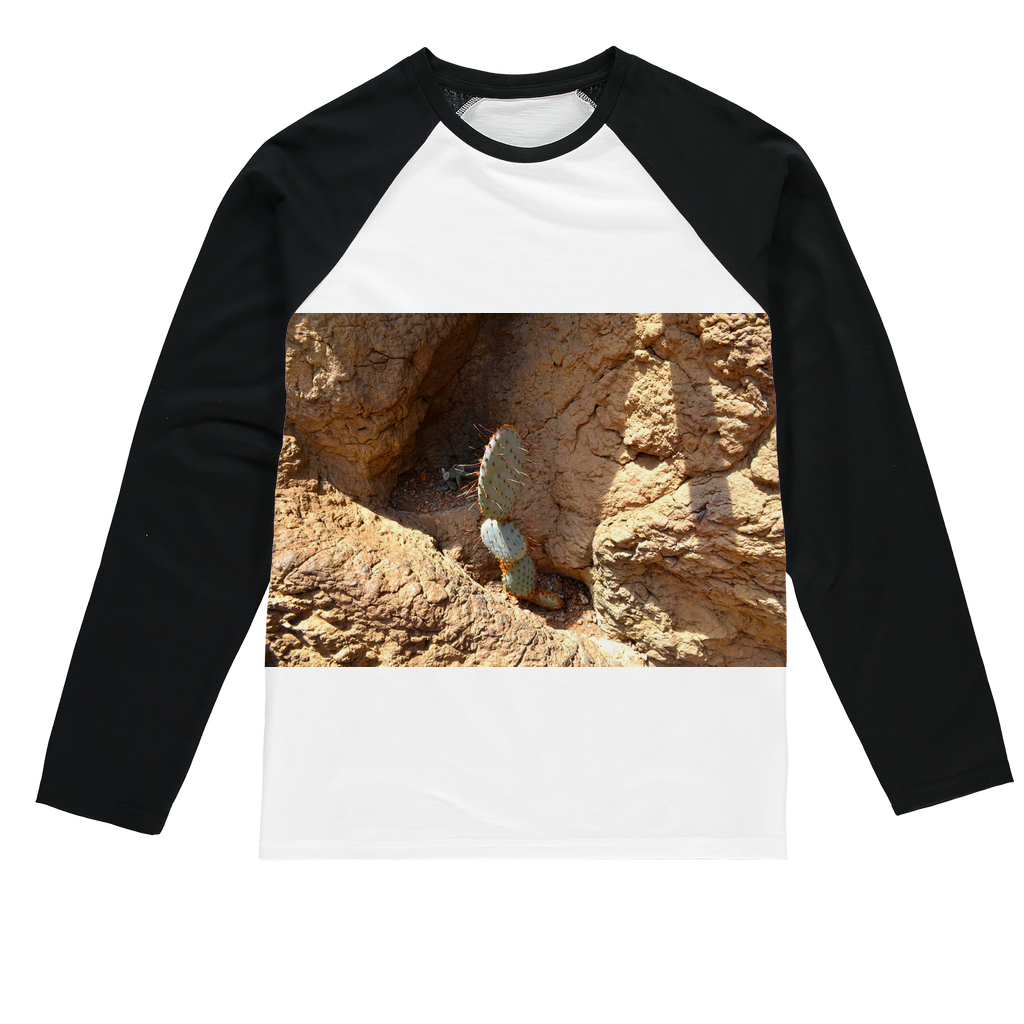 Cactus Sublimation Baseball Long Sleeve T-Shirt featuring a stylish crew neck and long sleeves, designed for sublimation printing.