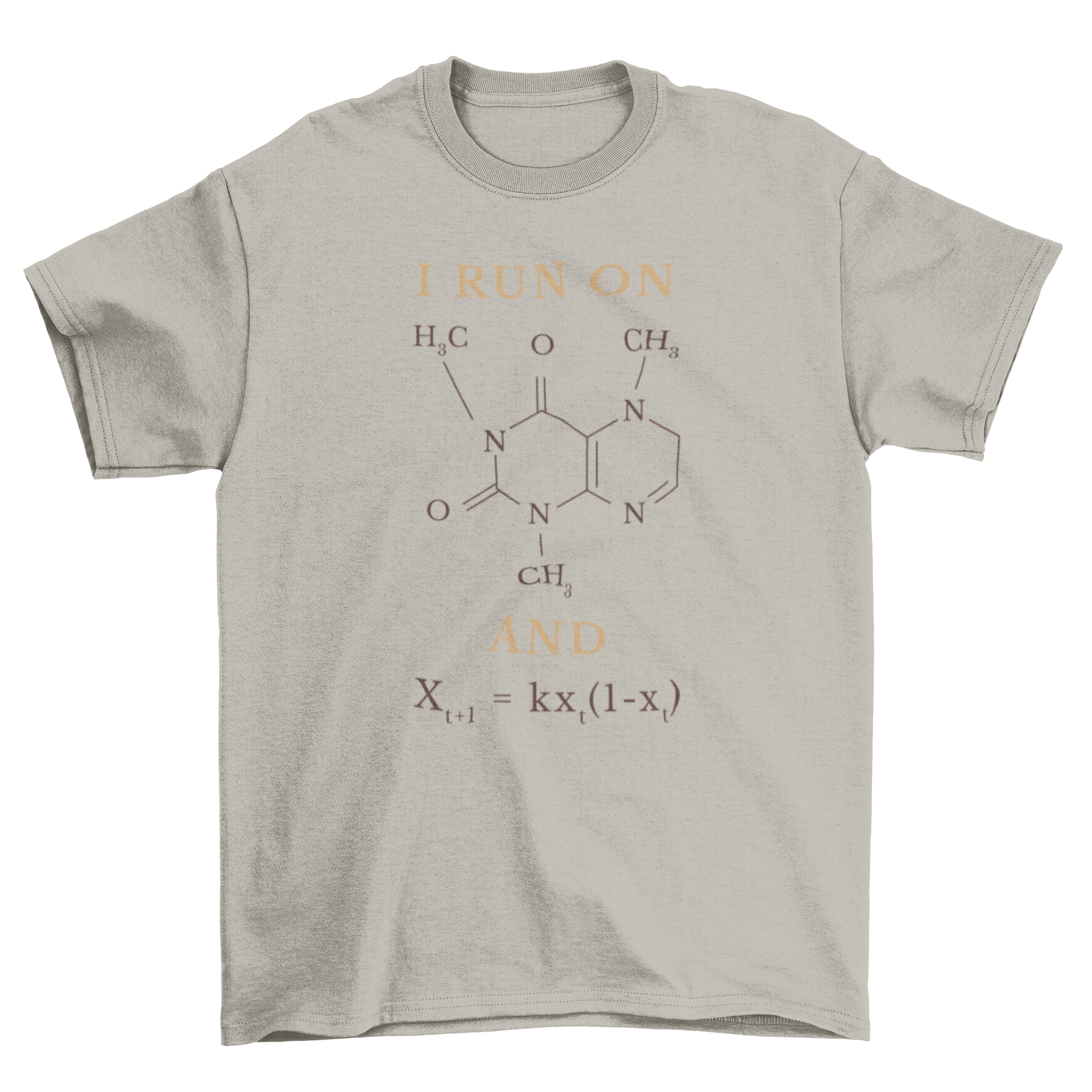 Caffeine formula t-shirt featuring a stylish design with the molecular structure of caffeine and a quote.