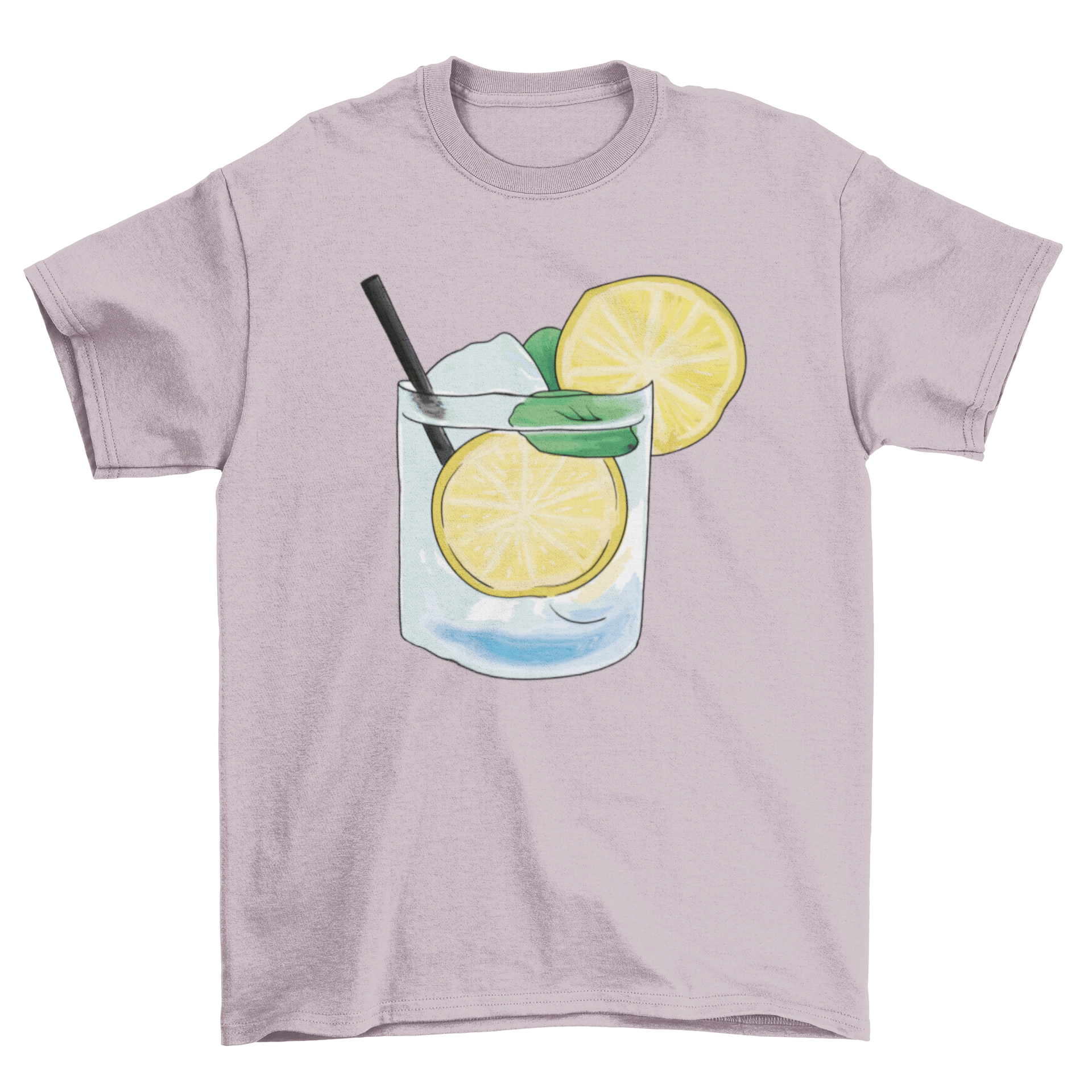 A stylish t-shirt featuring a caipirinha glass with a lemon illustration, perfect for cocktail lovers.