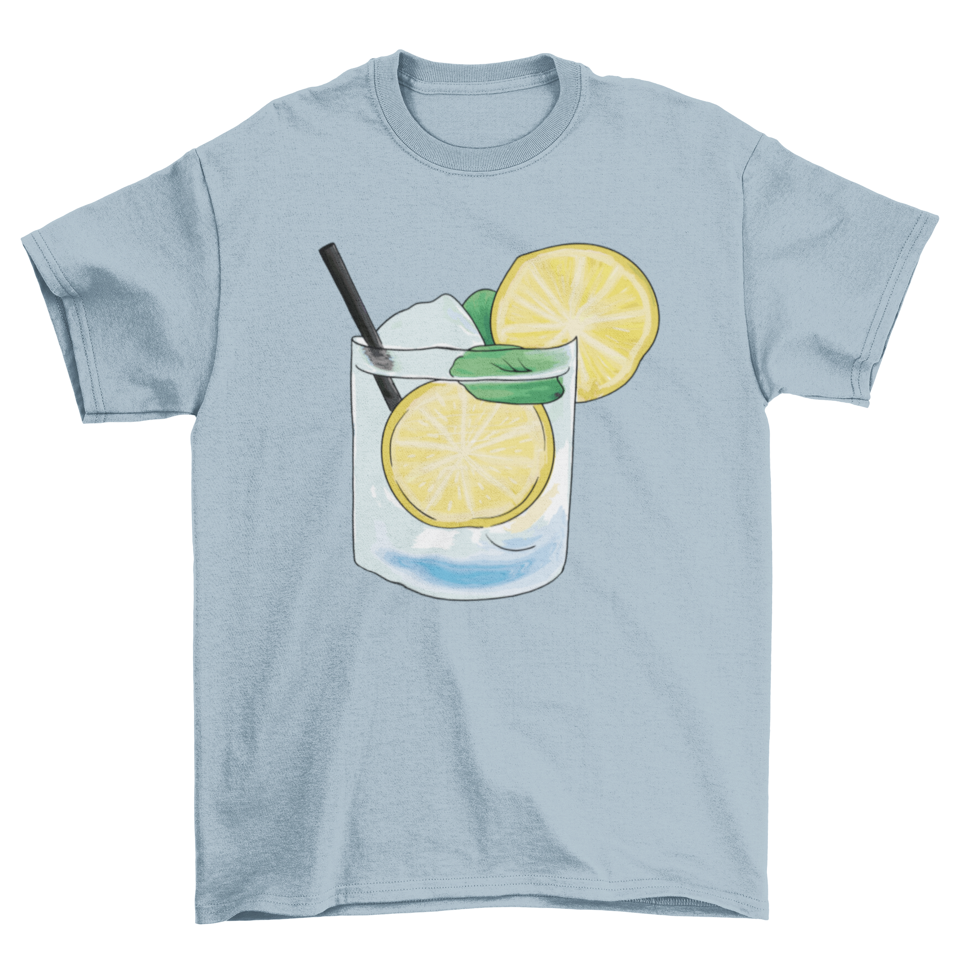 A stylish t-shirt featuring a caipirinha glass with a lemon illustration, perfect for cocktail lovers.