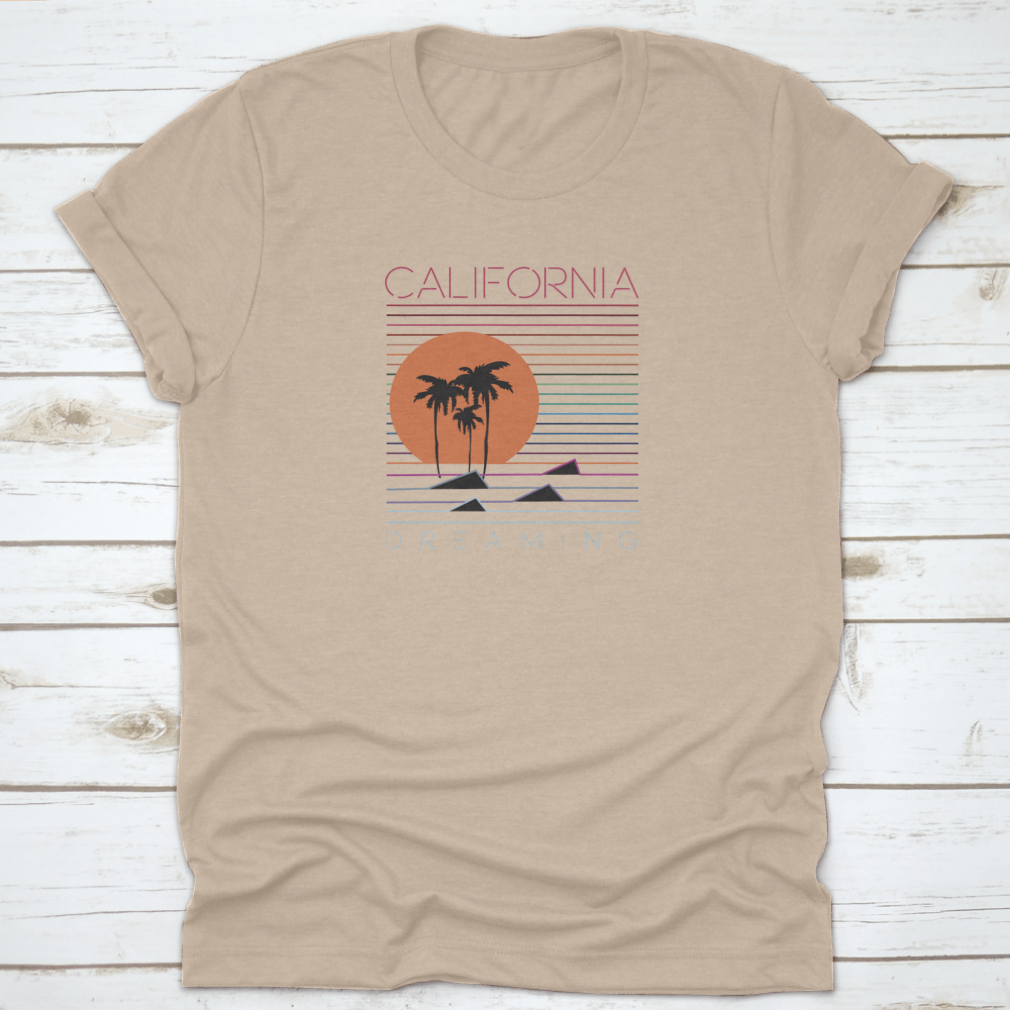 California Dreaming Beach T-shirt featuring a palm tree logo design, perfect for summer wear.