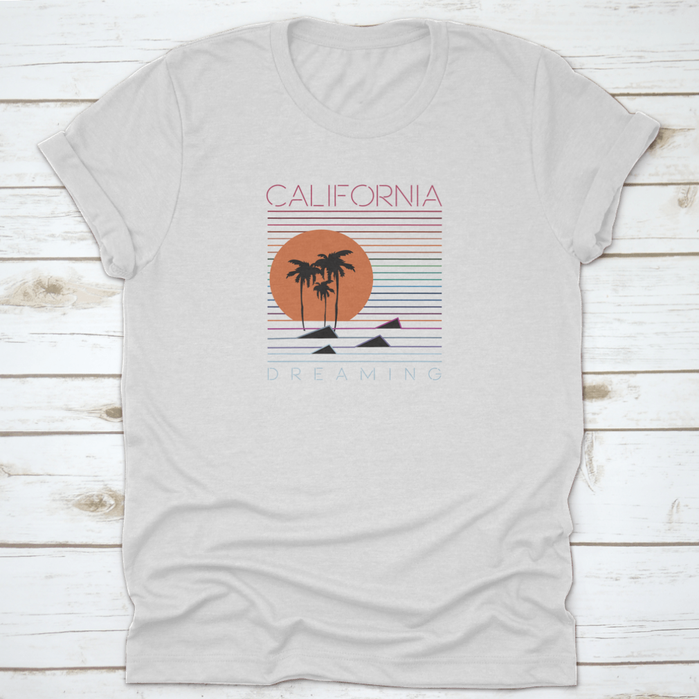 California Dreaming Beach T-shirt featuring a palm tree logo design, perfect for summer wear.