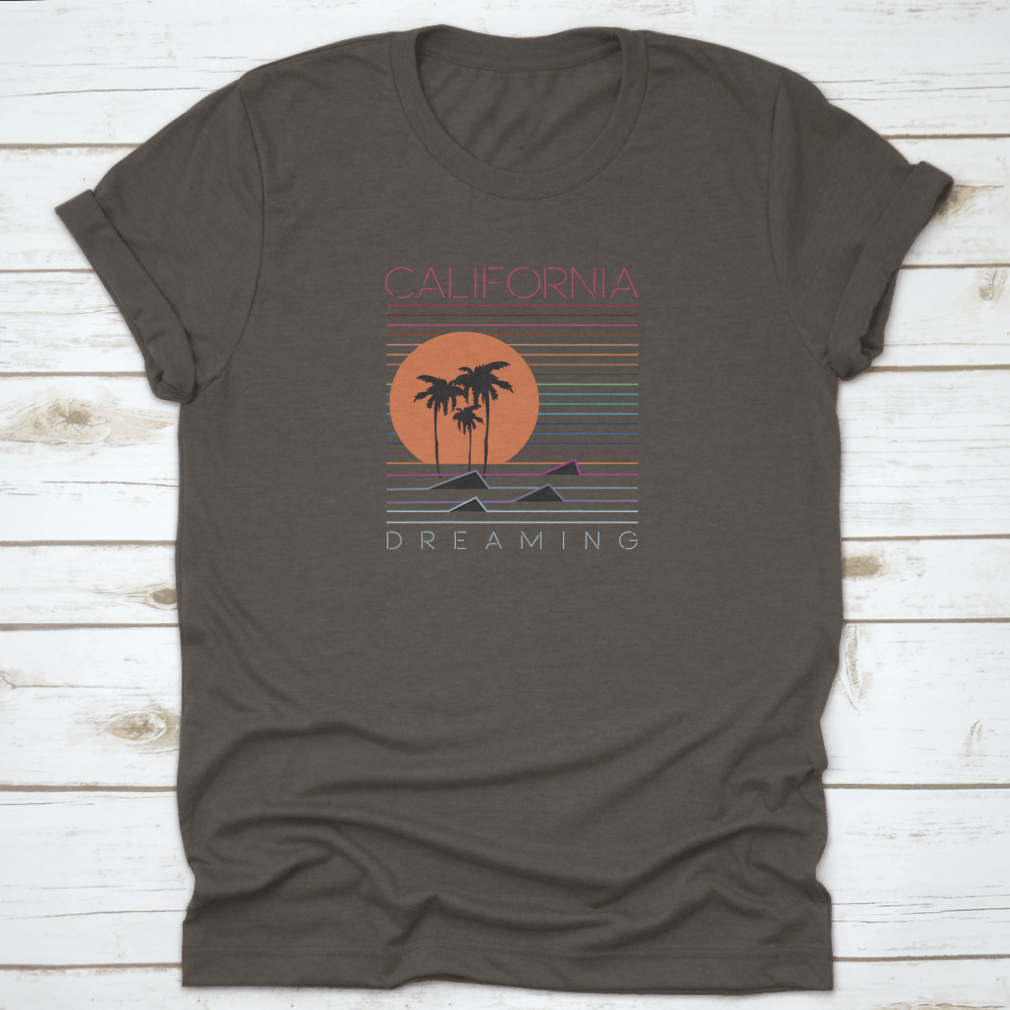 California Dreaming Beach T-shirt featuring a palm tree logo design, perfect for summer wear.