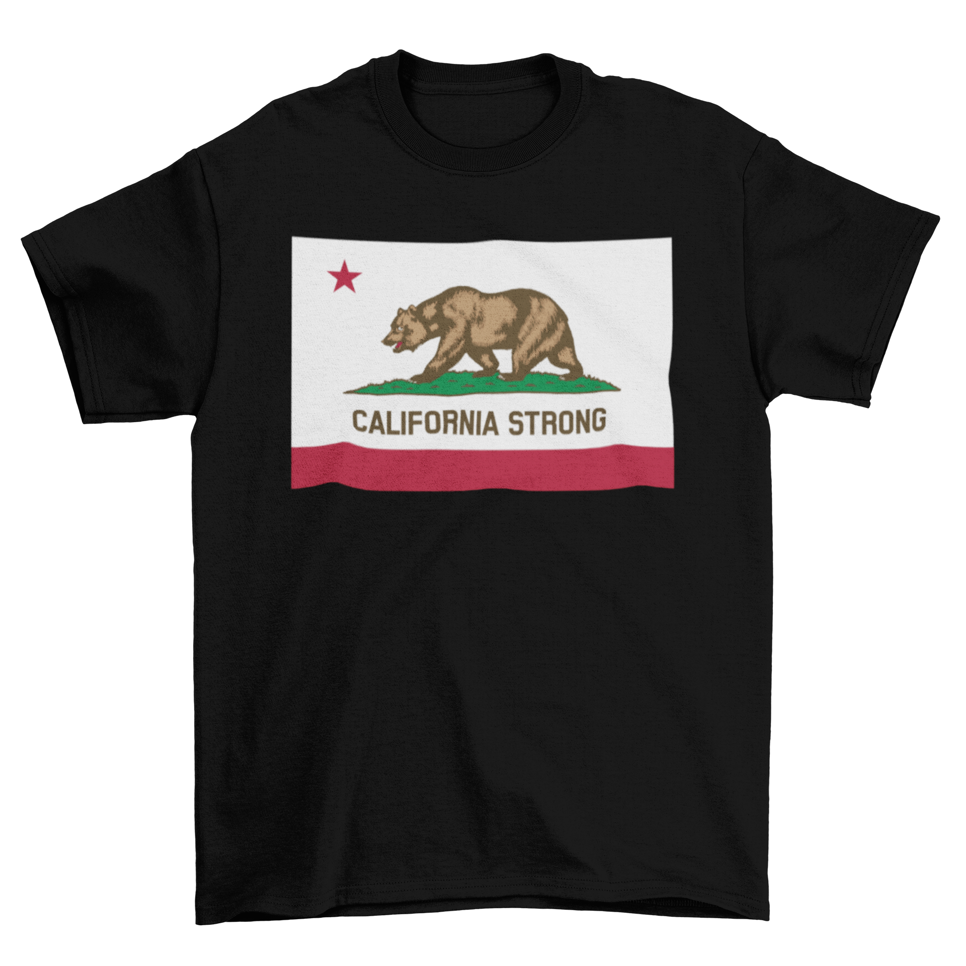 California Strong T-shirt featuring California flag design with bold text.