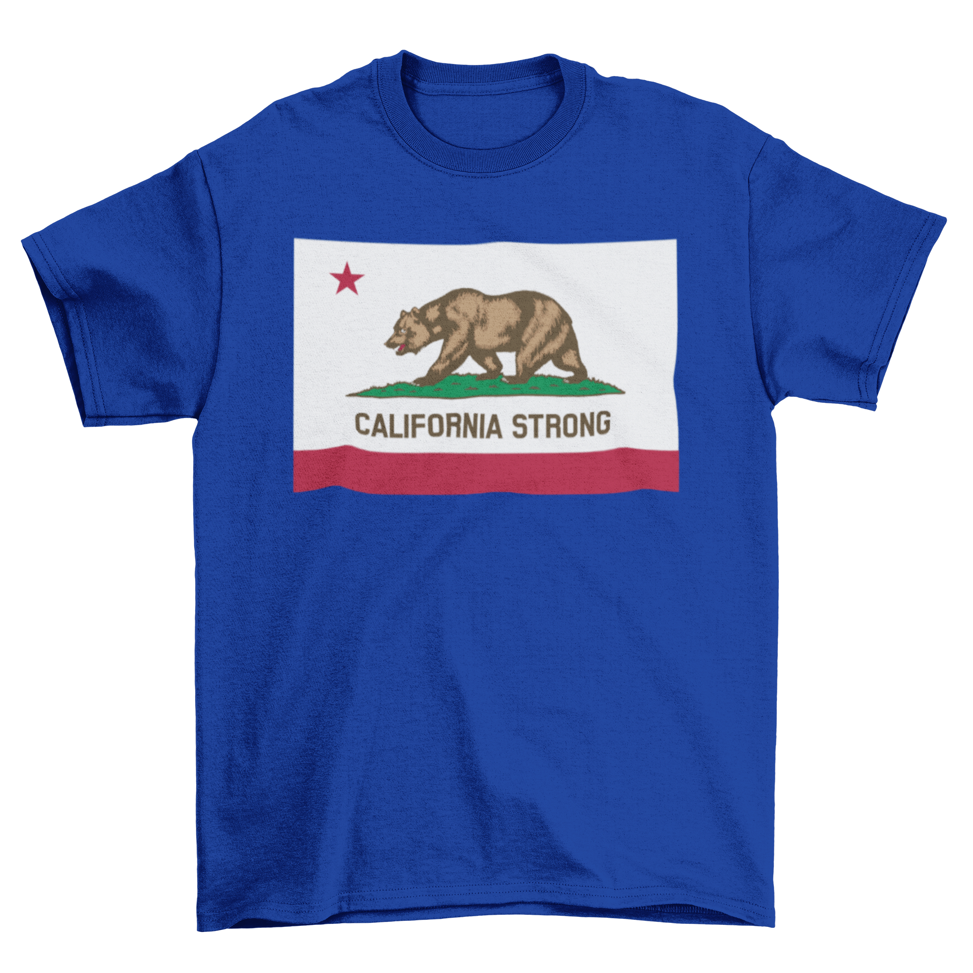 California Strong T-shirt featuring California flag design with bold text.