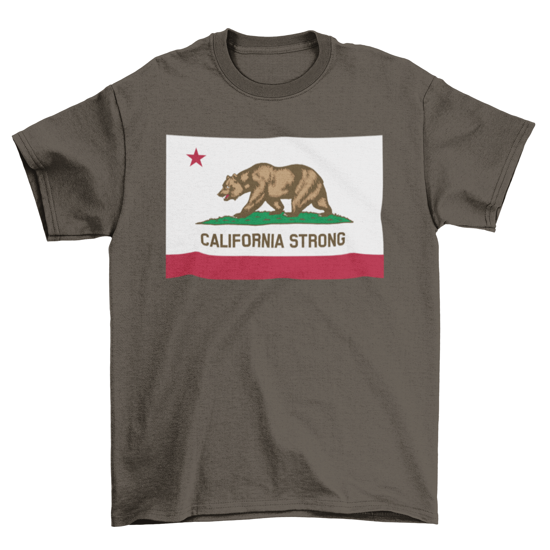 California Strong T-shirt featuring California flag design with bold text.