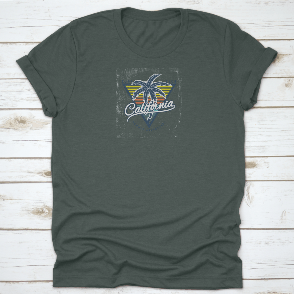 California Surf Club Summer Adventure Typography Tee featuring a palm tree design, made from 100% cotton, perfect for summer wear.