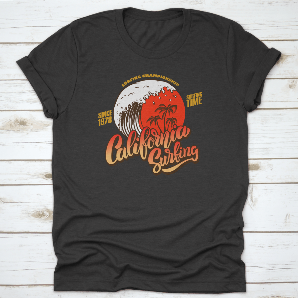 California Surfing Time Championship t-shirt featuring waves and surf culture design, made from 100% cotton for comfort.