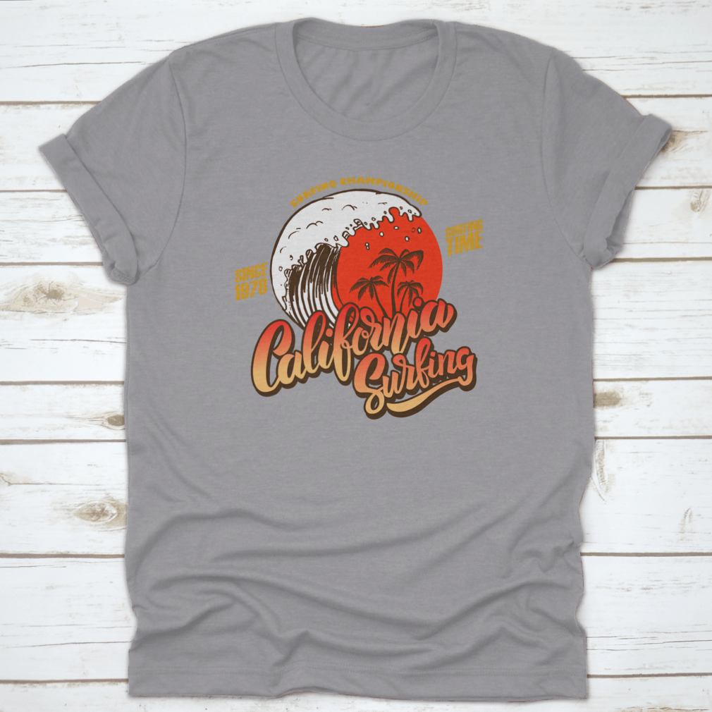 California Surfing Time Championship t-shirt featuring waves and surf culture design, made from 100% cotton for comfort.