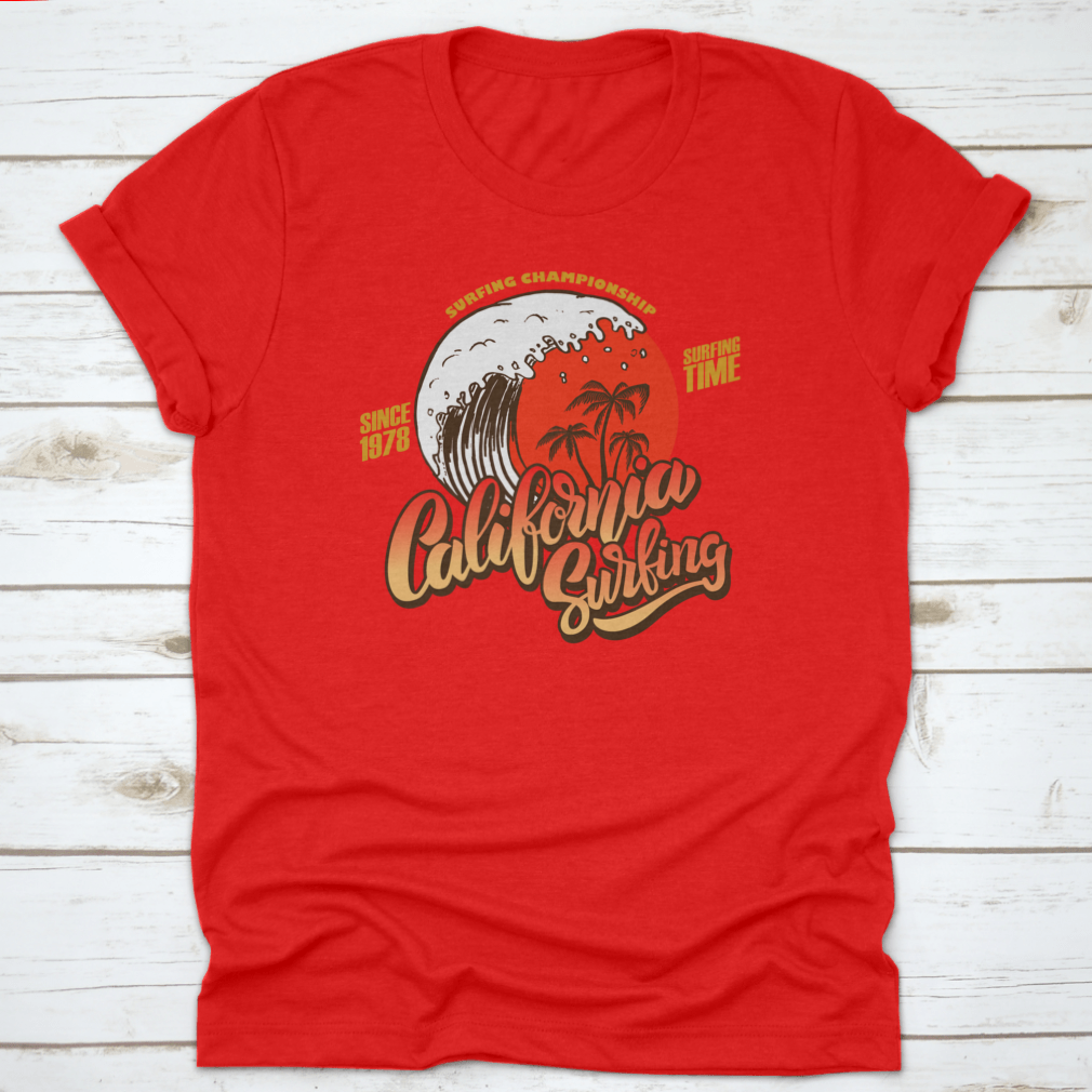 California Surfing Time Championship t-shirt featuring waves and surf culture design, made from 100% cotton for comfort.