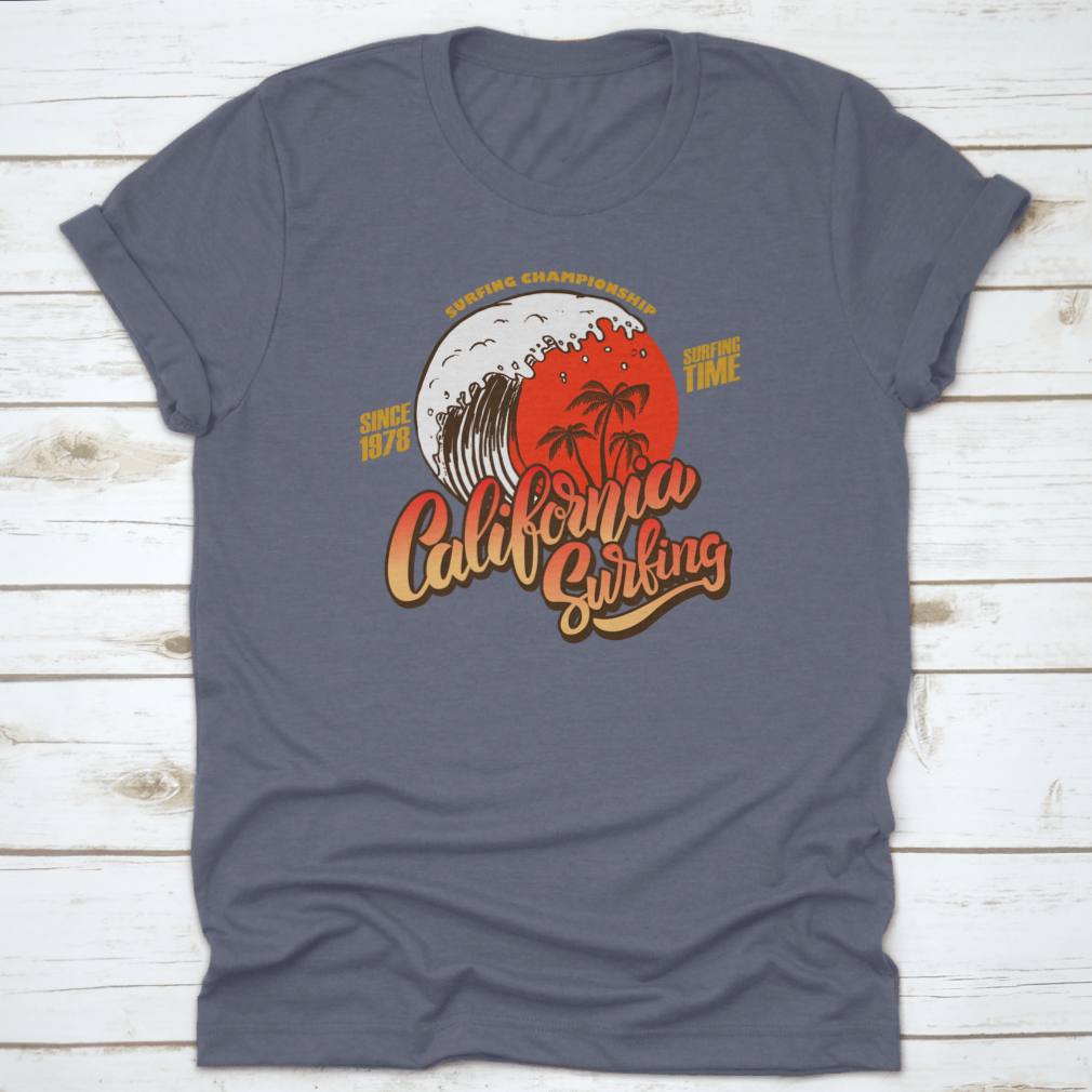 California Surfing Time Championship t-shirt featuring waves and surf culture design, made from 100% cotton for comfort.