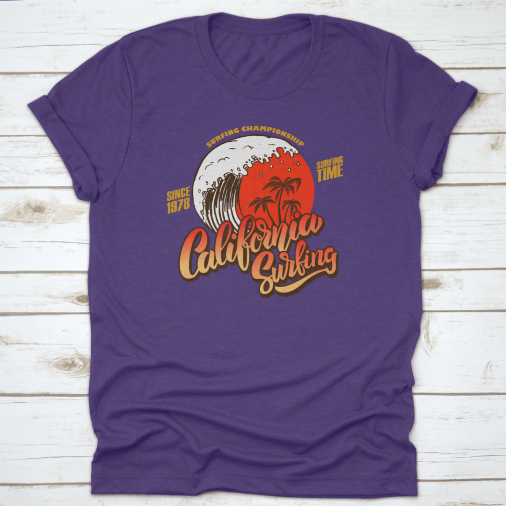 California Surfing Time Championship t-shirt featuring waves and surf culture design, made from 100% cotton for comfort.