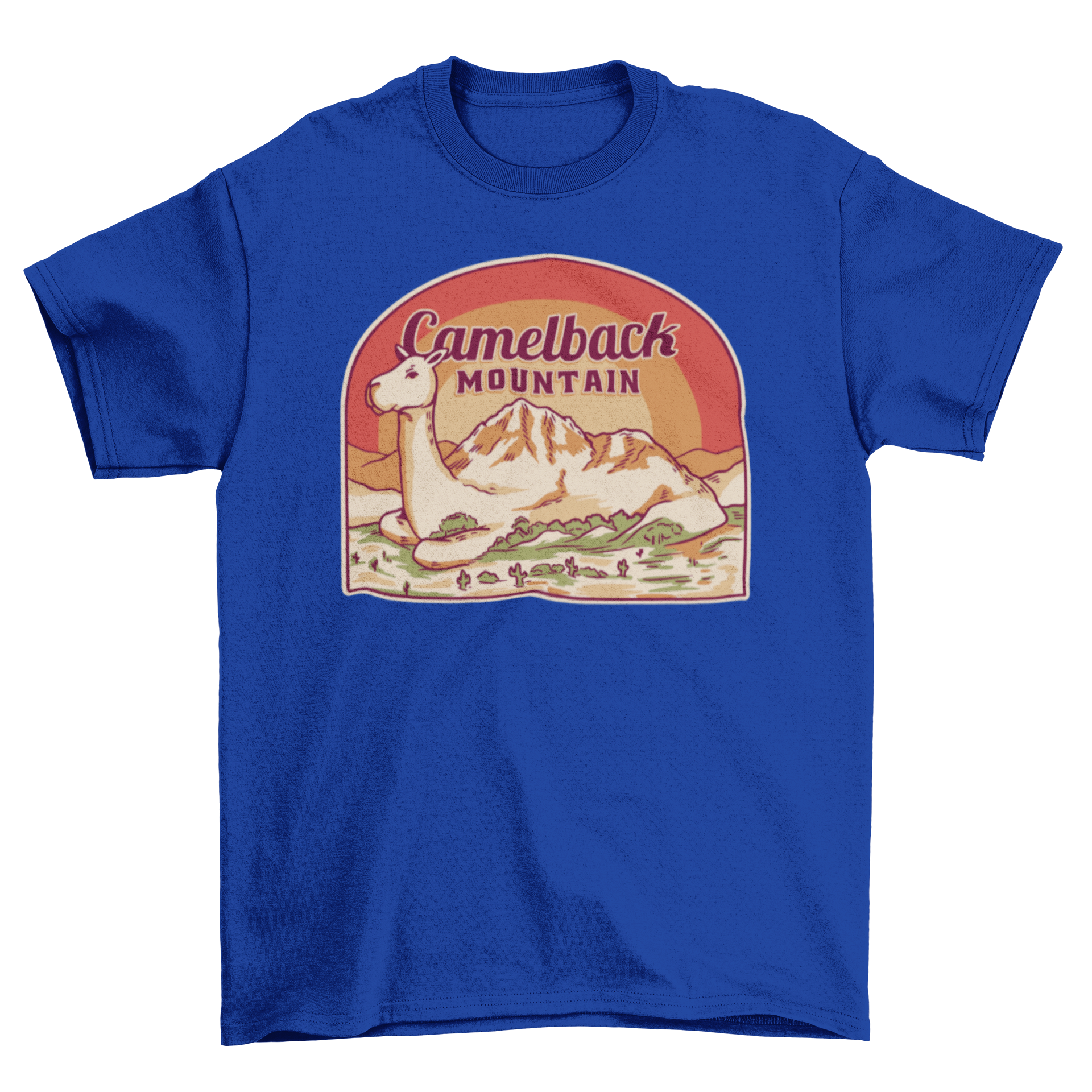 Camel Mountain Landscape T-shirt featuring a unique camel-shaped mountain design and the quote 'Camelback Mountain'.