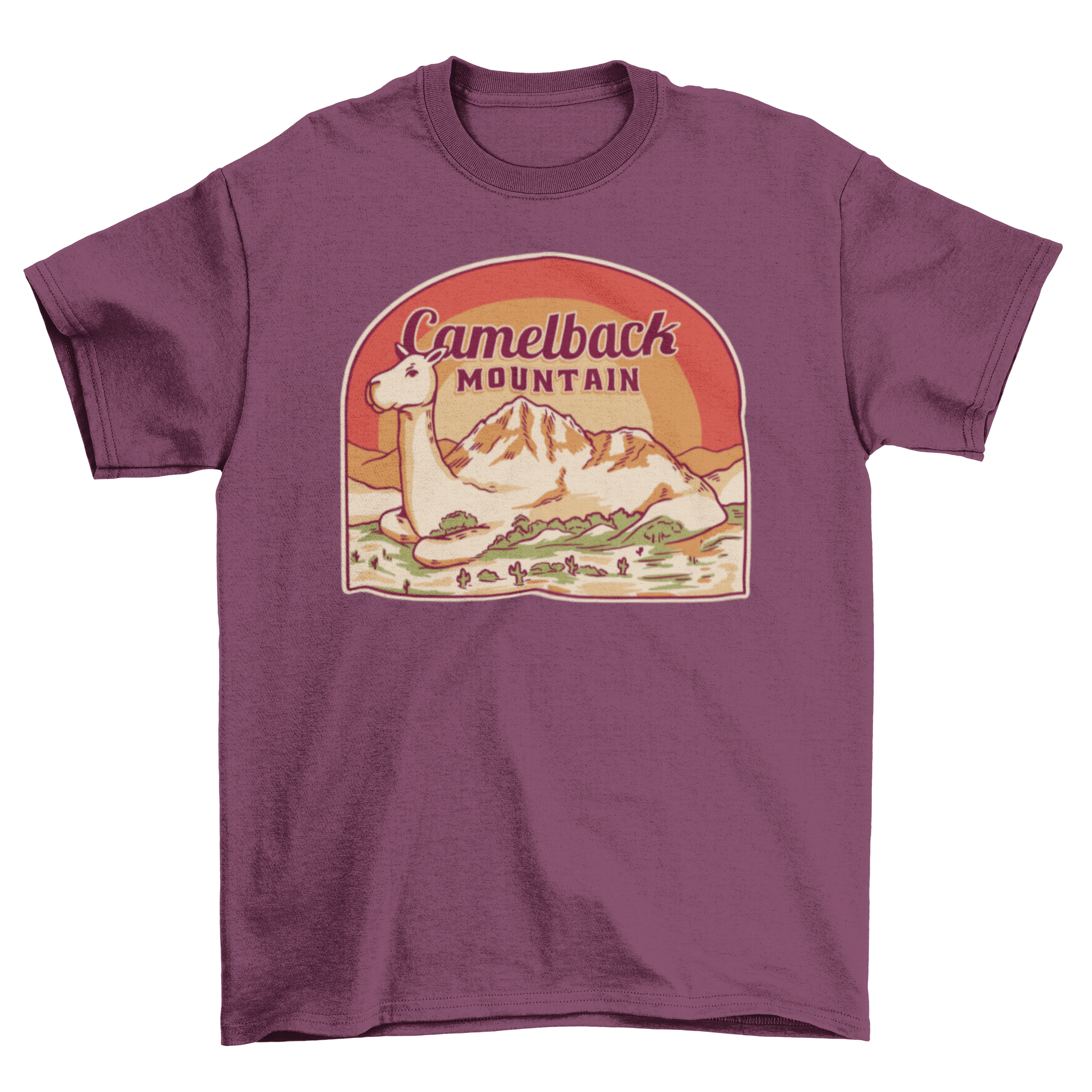 Camel Mountain Landscape T-shirt featuring a unique camel-shaped mountain design and the quote 'Camelback Mountain'.