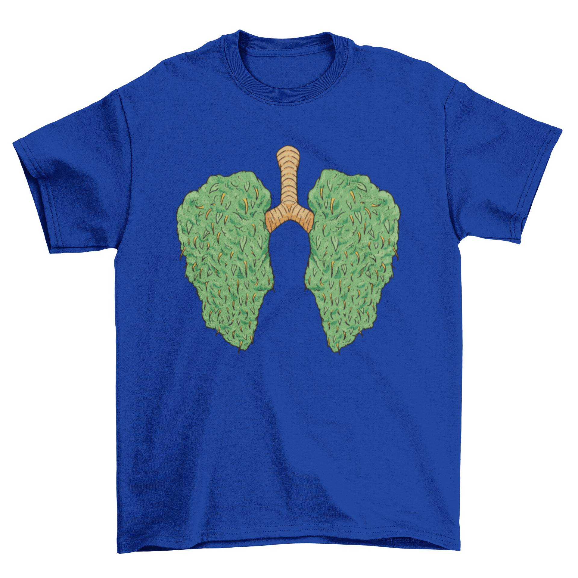 A stylish Cannabis Lungs T-Shirt featuring an artistic illustration of lungs made from cannabis leaves.