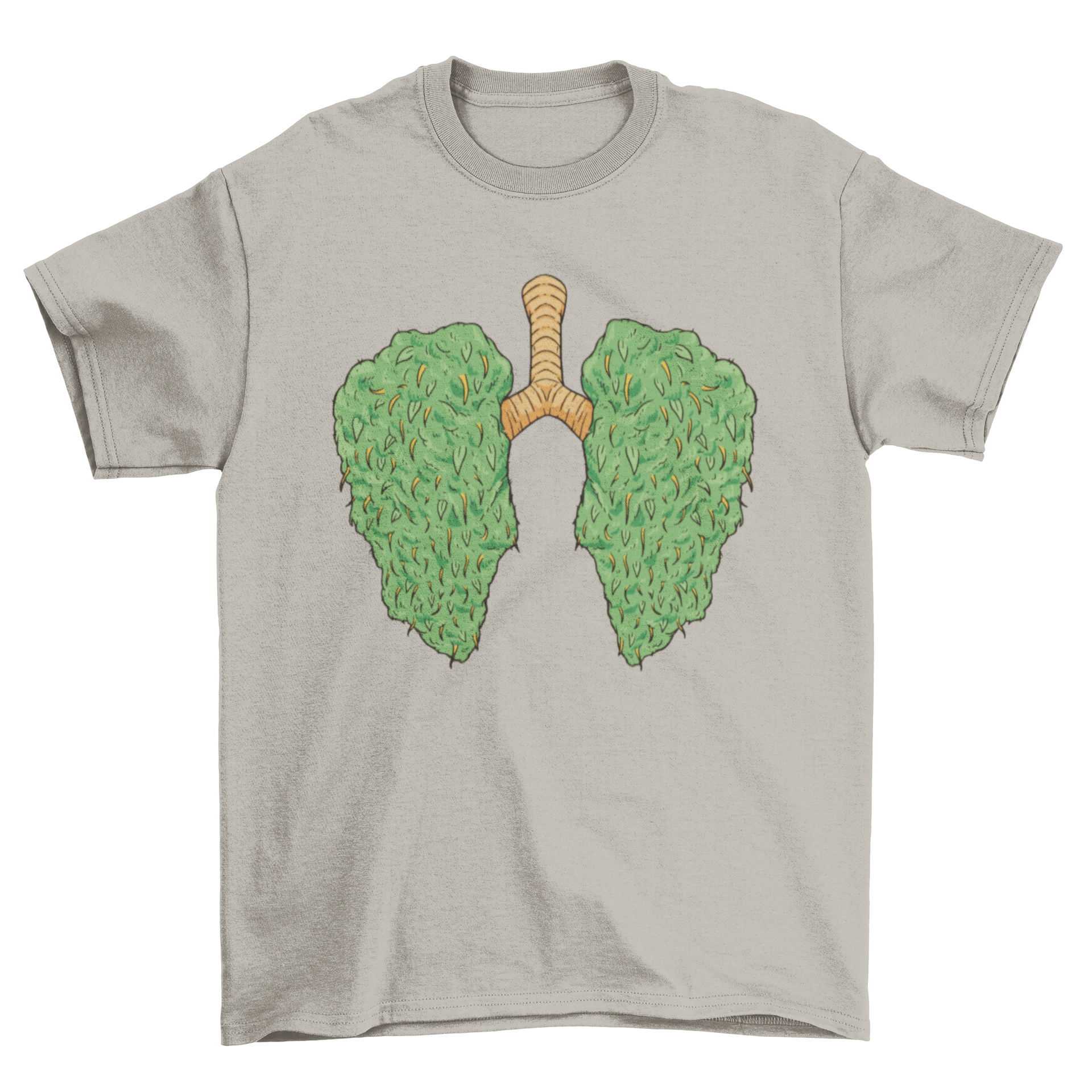 A stylish Cannabis Lungs T-Shirt featuring an artistic illustration of lungs made from cannabis leaves.