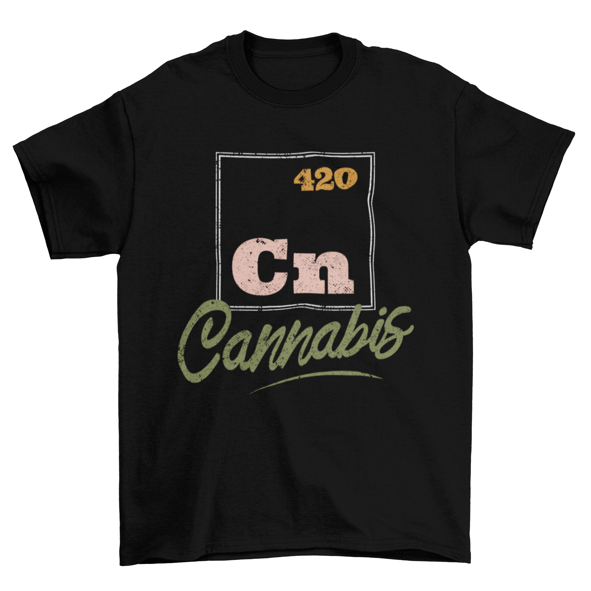 Cannabis Periodic Element T-shirt featuring Cn and the number 420, designed for cannabis enthusiasts.