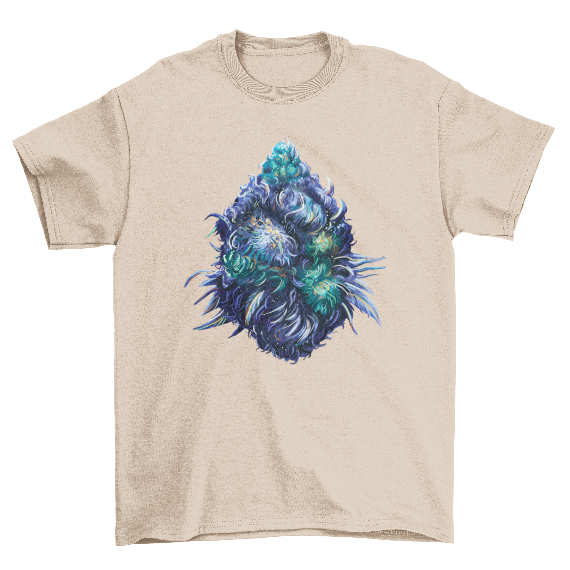 Stylish t-shirt featuring a detailed cannabis plant buds design, perfect for nature lovers.