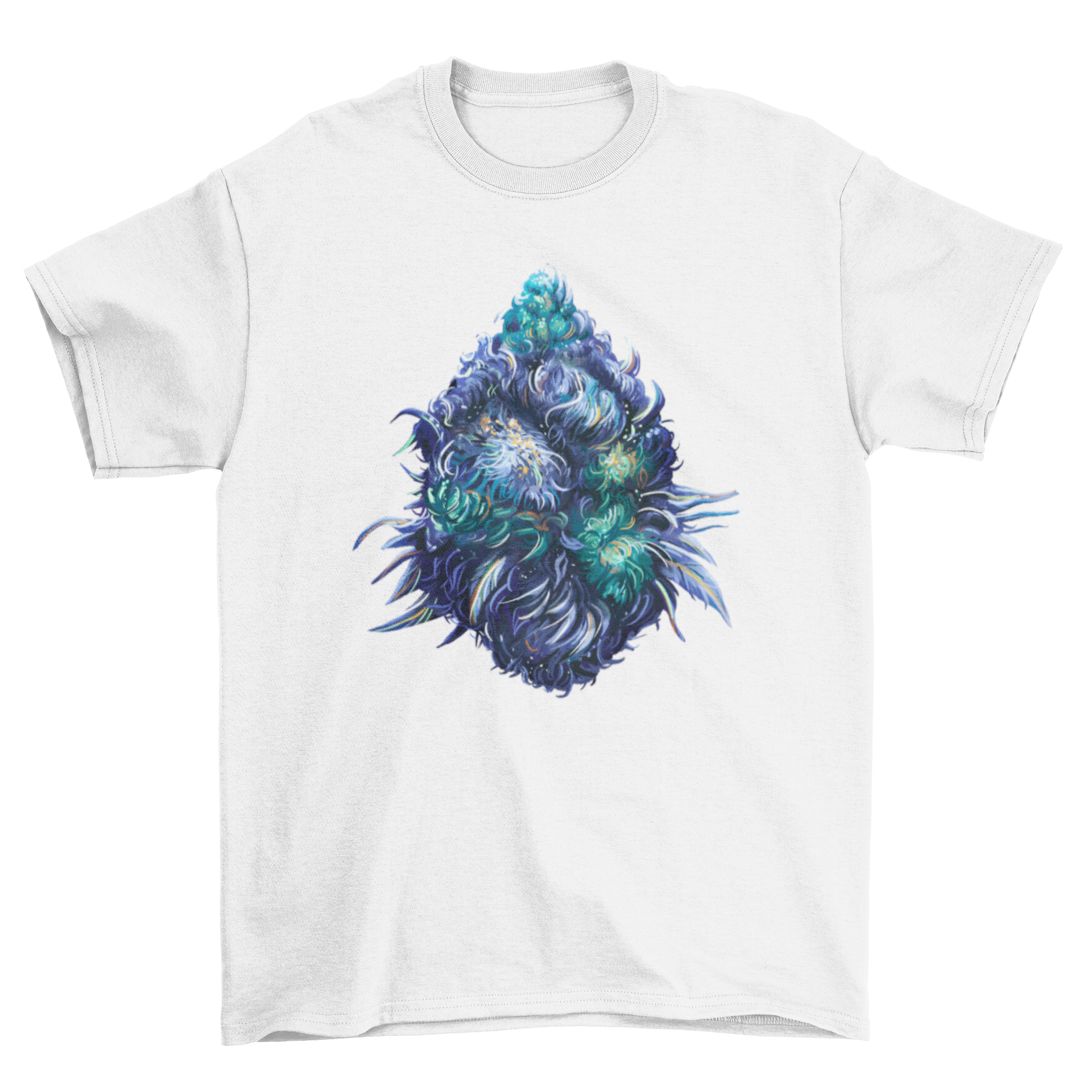 Stylish t-shirt featuring a detailed cannabis plant buds design, perfect for nature lovers.