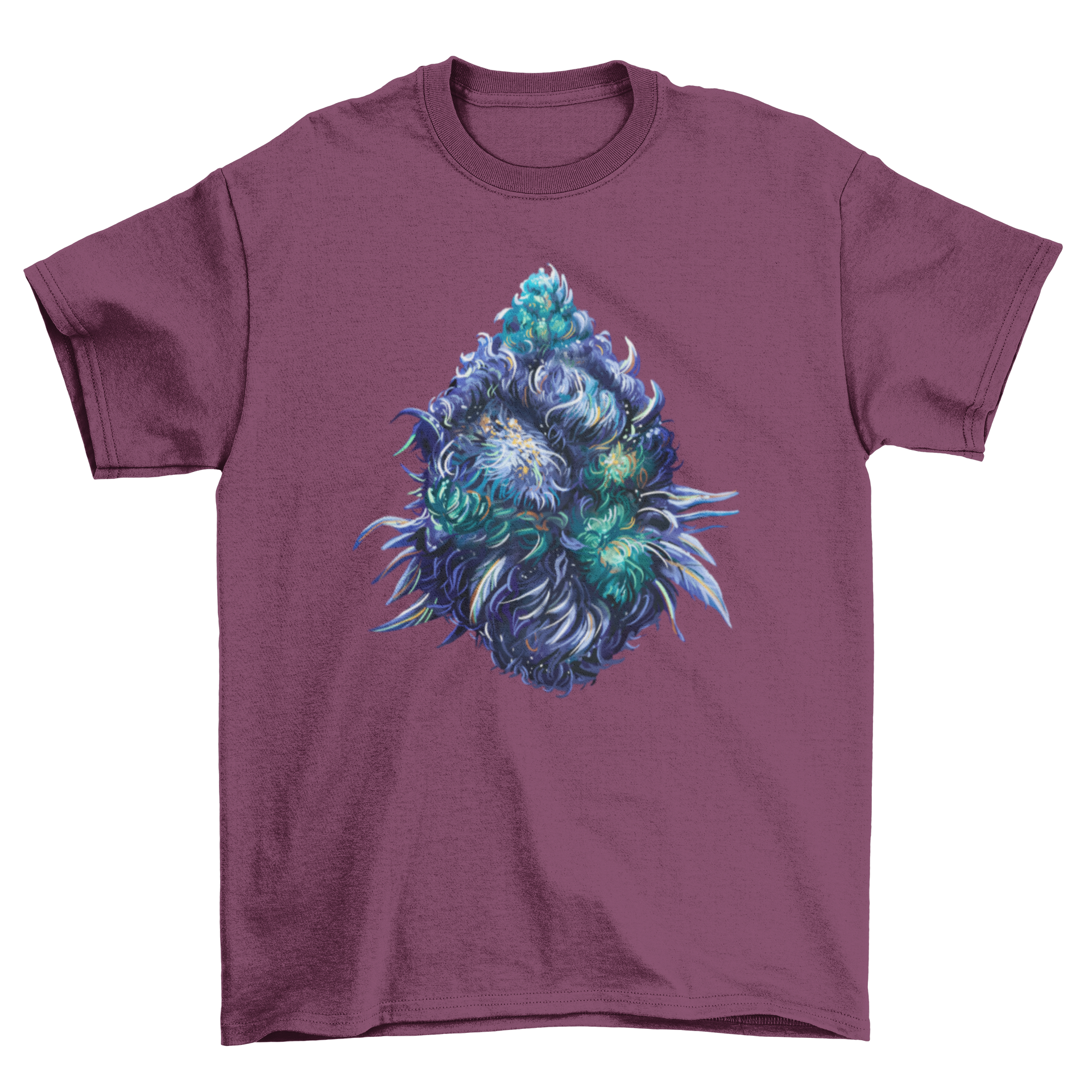 Stylish t-shirt featuring a detailed cannabis plant buds design, perfect for nature lovers.