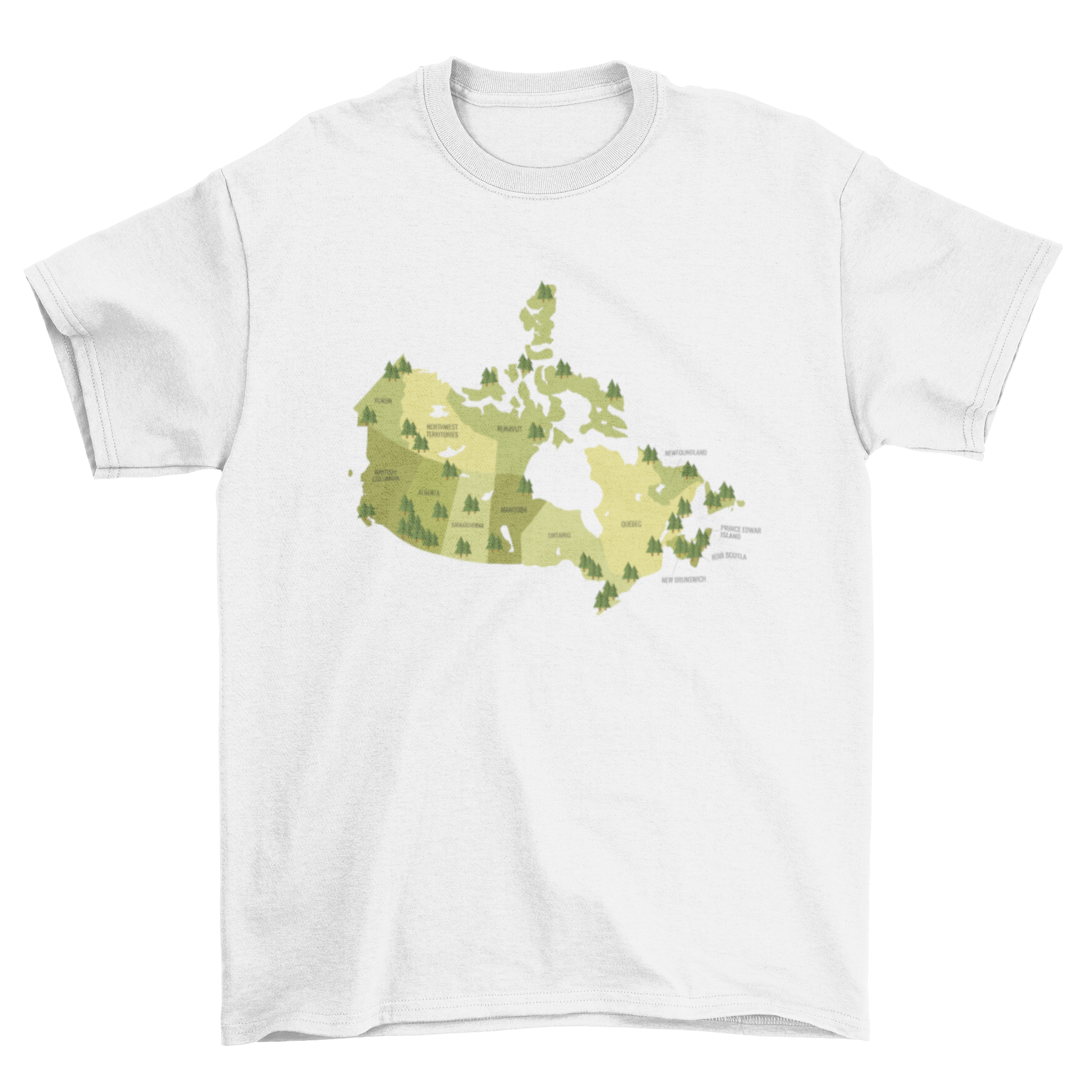 A stylish t-shirt featuring a colorful illustration of the Canada national parks map, showcasing various parks and landscapes.