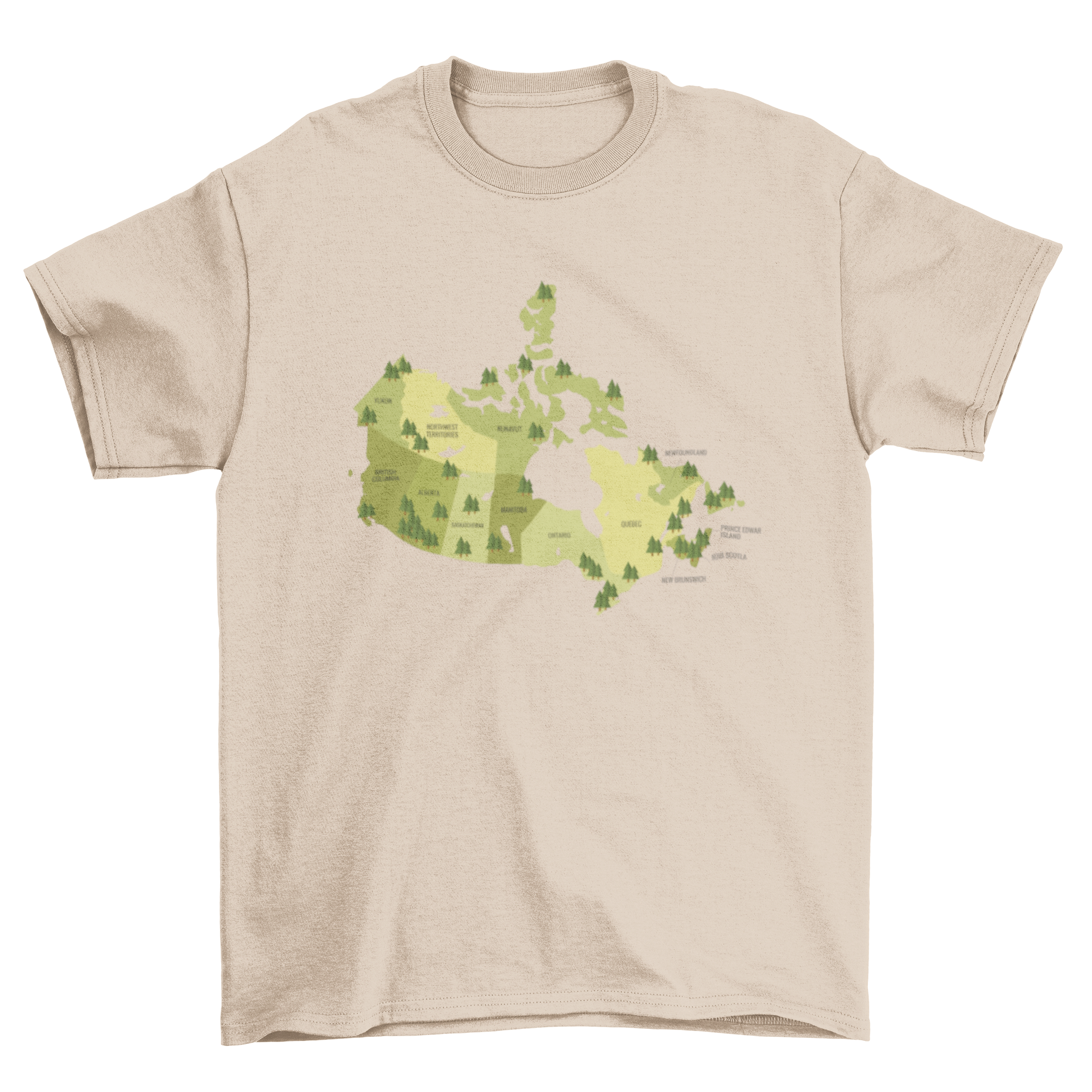 A stylish t-shirt featuring a colorful illustration of the Canada national parks map, showcasing various parks and landscapes.