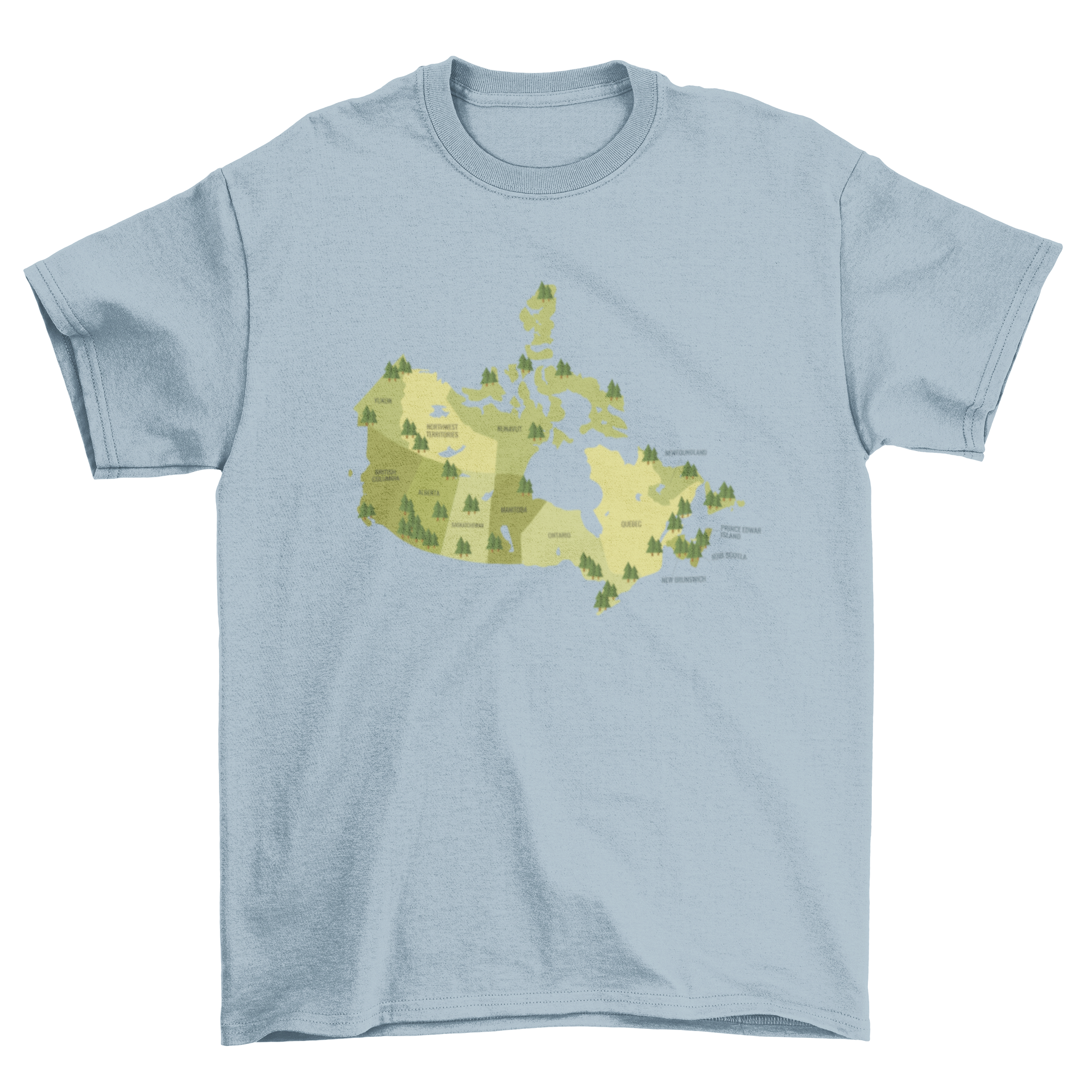 A stylish t-shirt featuring a colorful illustration of the Canada national parks map, showcasing various parks and landscapes.