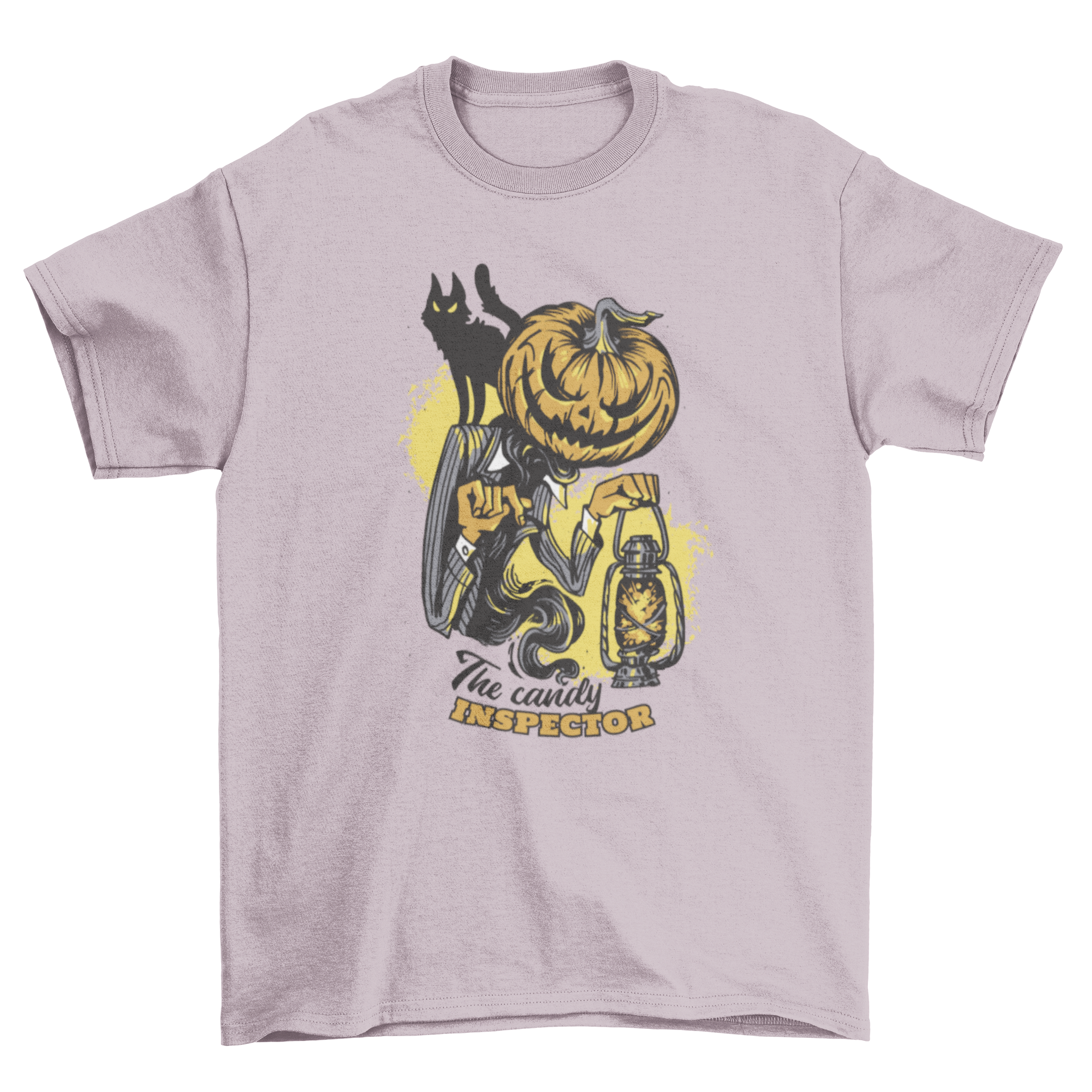 A creepy pumpkin t-shirt featuring the quote 'The candy inspector', perfect for Halloween celebrations.