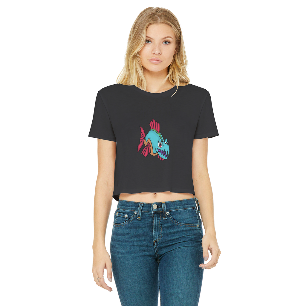 Cannip Classic Women's Cropped Raw Edge T-Shirt featuring a round neck, short sleeves, and a stylish raw edge hem in various colors.