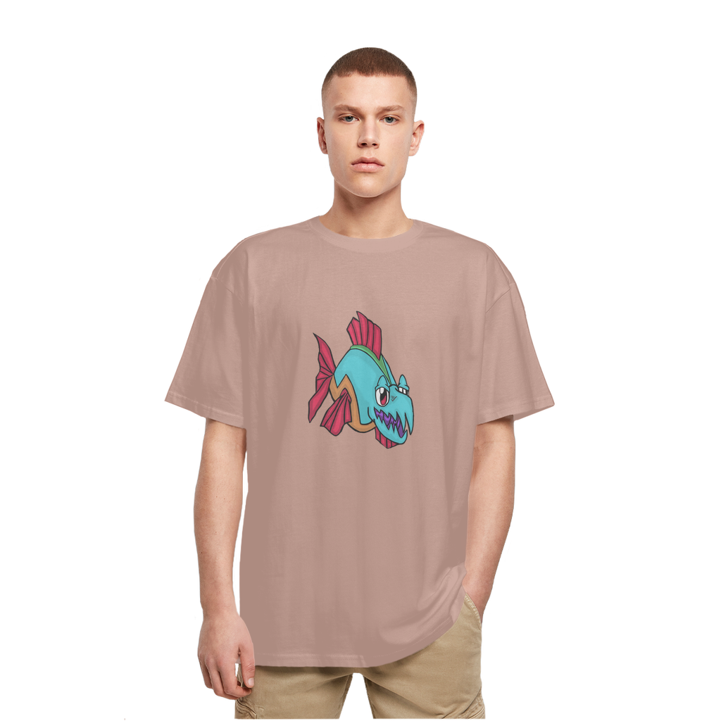 Cannip Heavy Oversized T-Shirt in a casual setting, showcasing its crew neck, dropped shoulders, and soft cotton fabric.