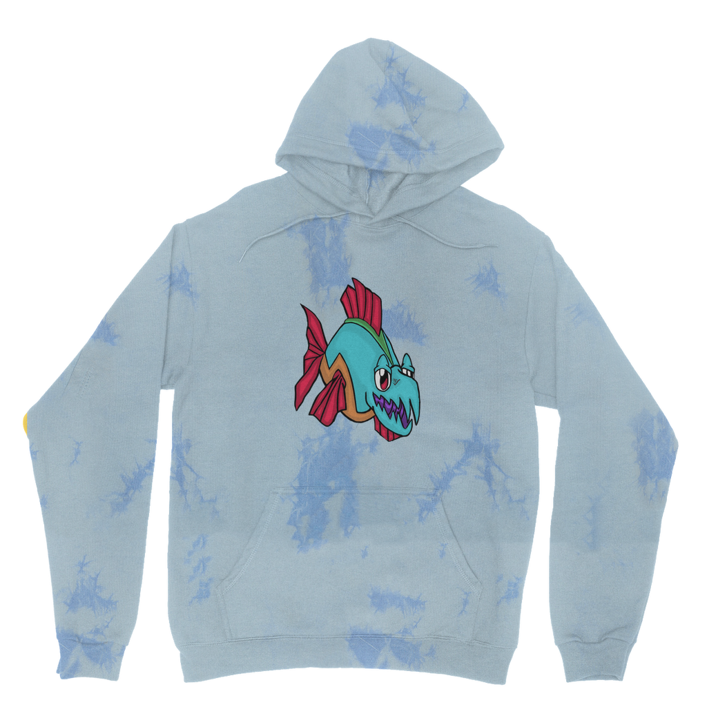 Cannip Tie Dye Hoodie featuring unique patterns, double fabric hood, and kangaroo pouch pocket, made from soft brushed back fleece.