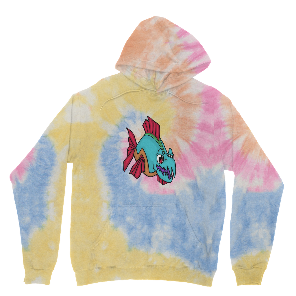 Cannip Tie Dye Hoodie featuring unique patterns, double fabric hood, and kangaroo pouch pocket, made from soft brushed back fleece.