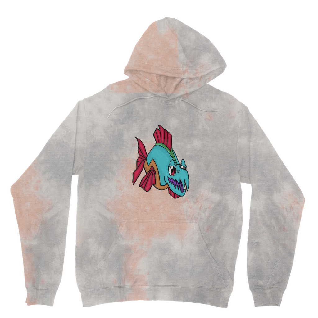 Cannip Tie Dye Hoodie featuring unique patterns, double fabric hood, and kangaroo pouch pocket, made from soft brushed back fleece.