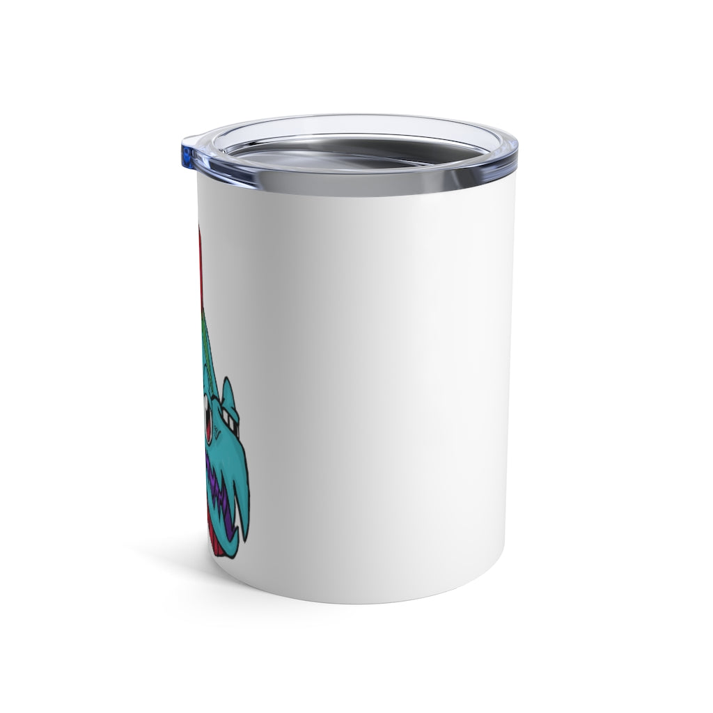 Cannip Tumbler 10oz made of stainless steel with a see-thru plastic lid, showcasing its sleek design and rounded corners.