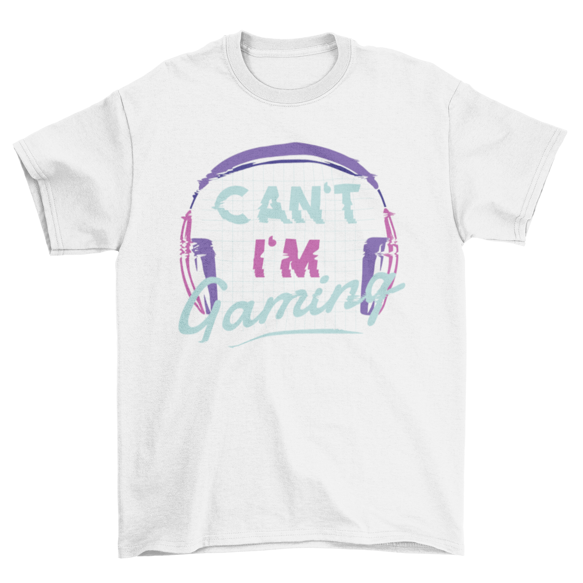 Retro t-shirt design with the quote 'Can't I'm Gaming', showcasing vibrant colors and a stylish fit.