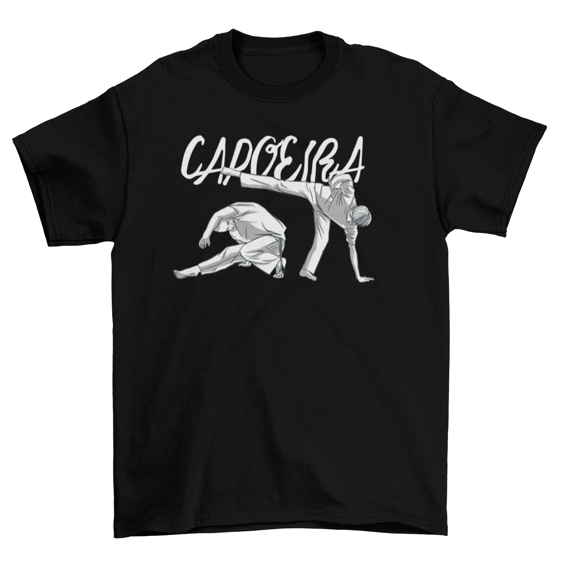 Capoeira dancing quote t-shirt featuring two dancers in black and white design.