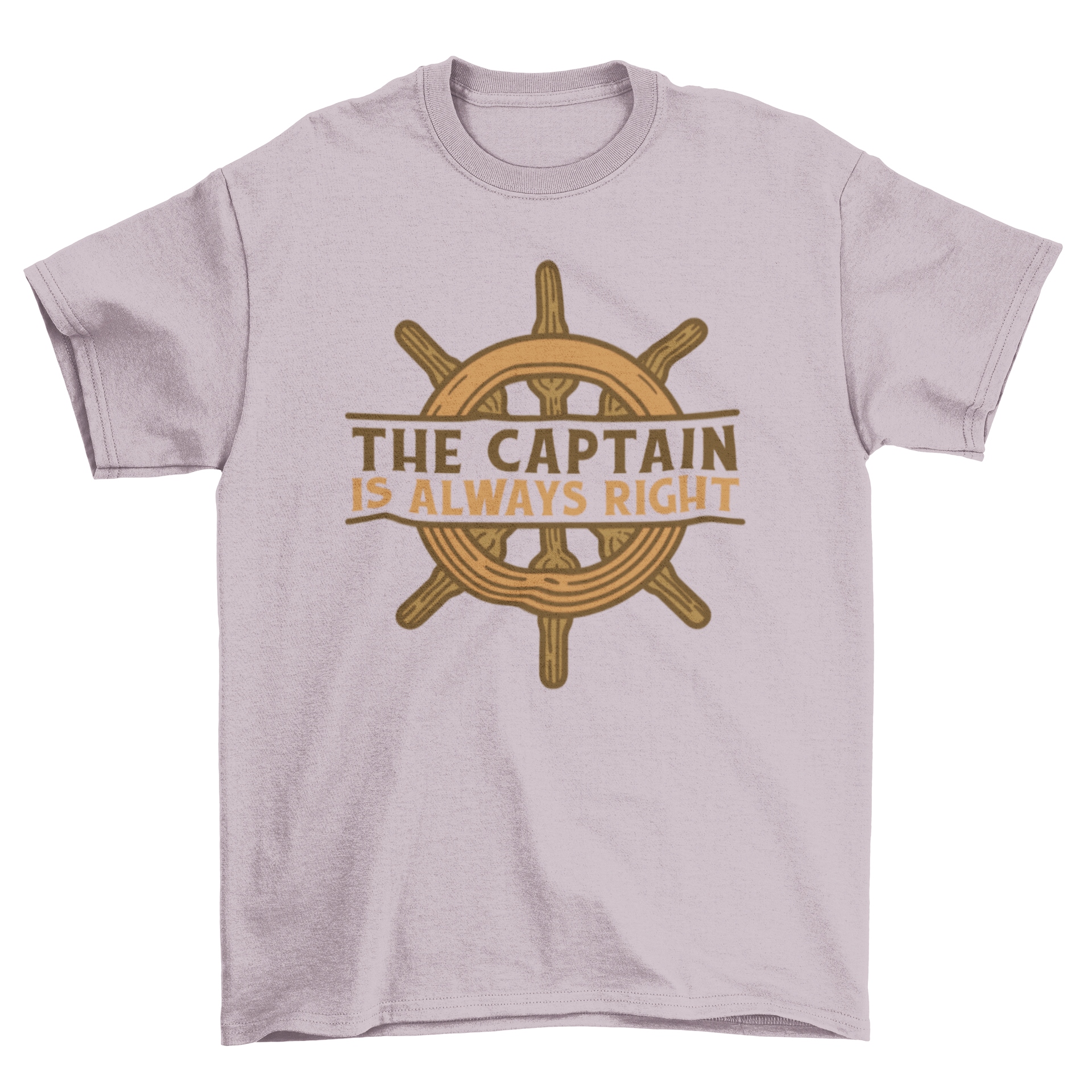 A fun t-shirt featuring a ship's wheel design and the quote 'The captain is always right', perfect for nautical lovers.