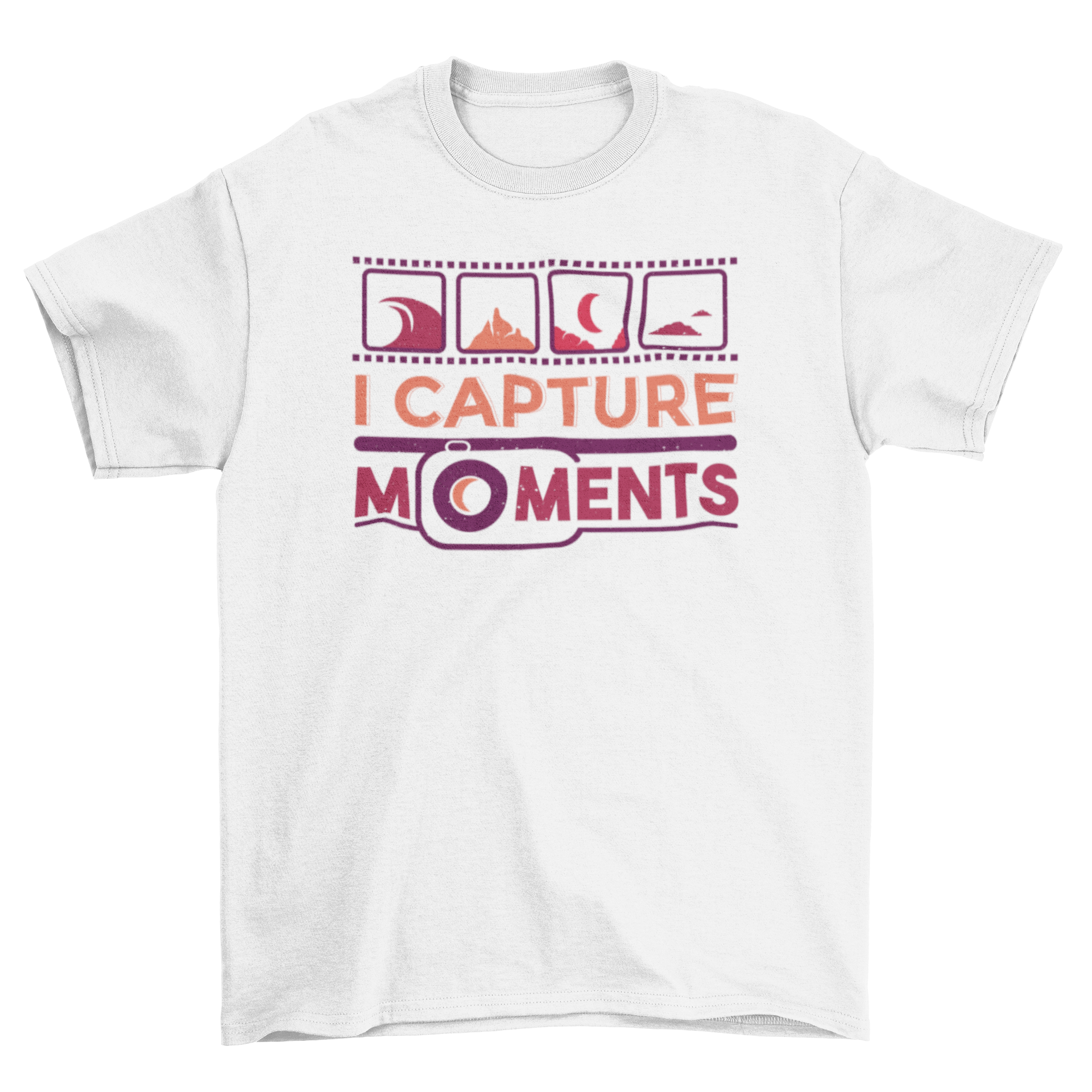 Capture moments t-shirt featuring the quote 'I capture moments' in stylish typography.