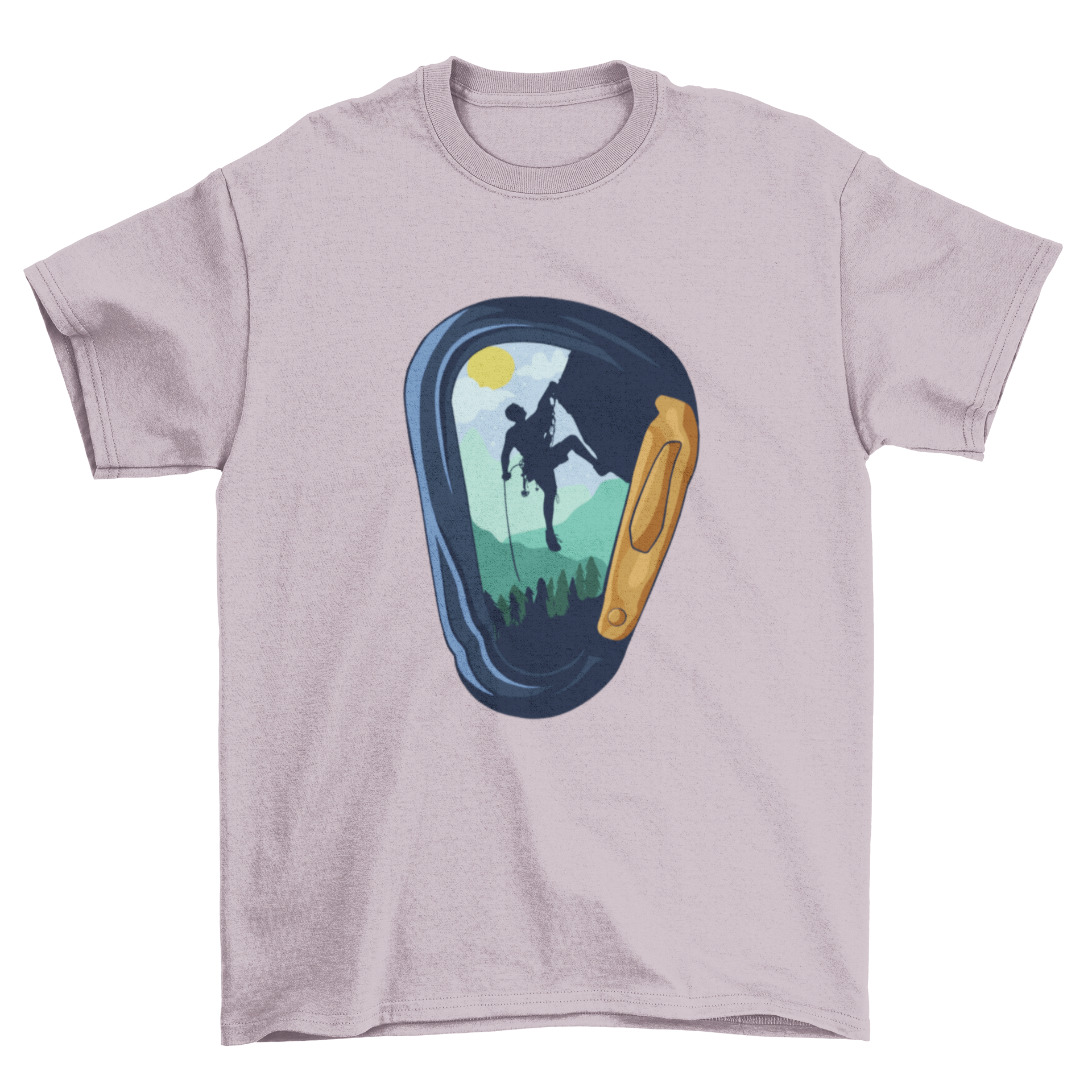 A stylish Carabiner climbing t-shirt featuring a climber design inside a carabiner graphic.