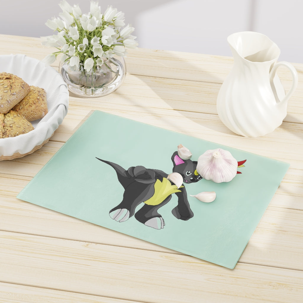 Carcoot Cutting Board made of tempered glass with rubber dots for stability, showcasing a personalized design.