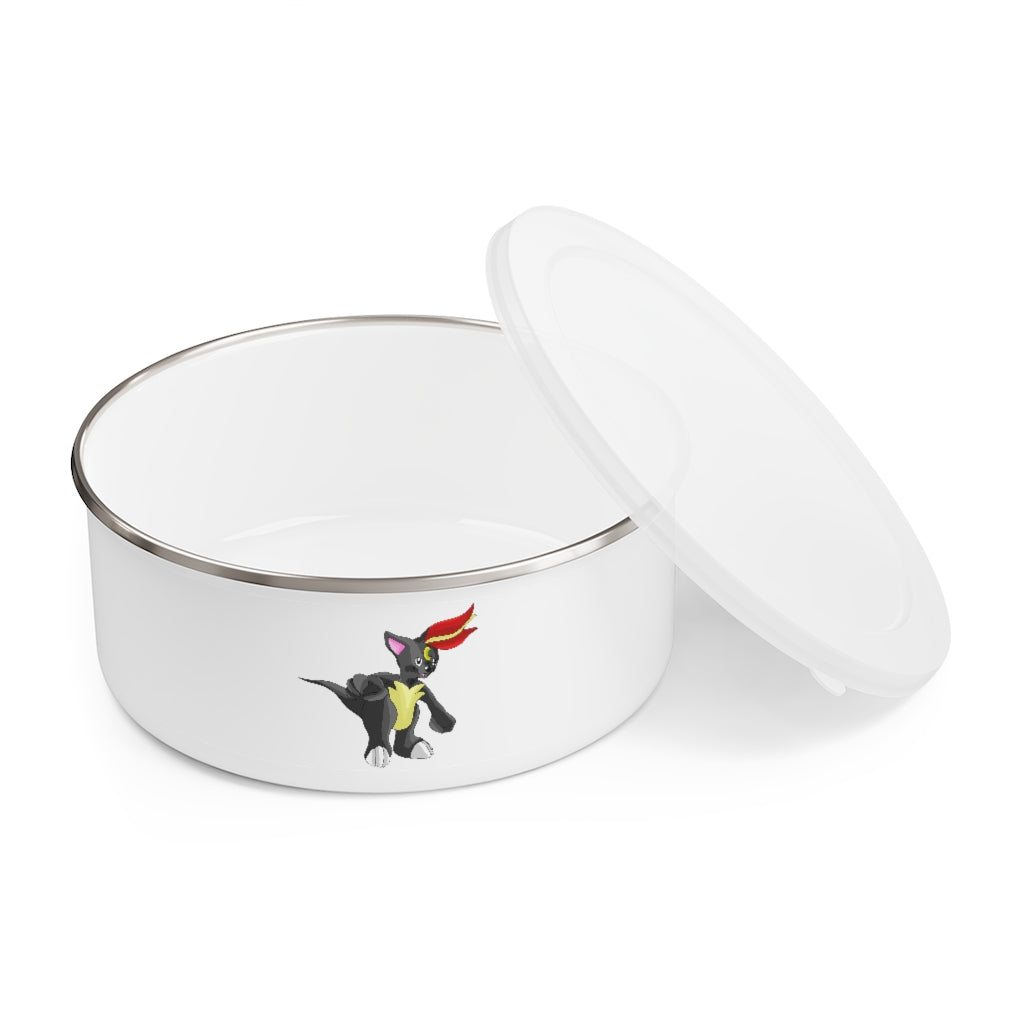 Carcoot Enamel Bowl featuring a stylish design, translucent lid, and anti-slip backing, available in three sizes.