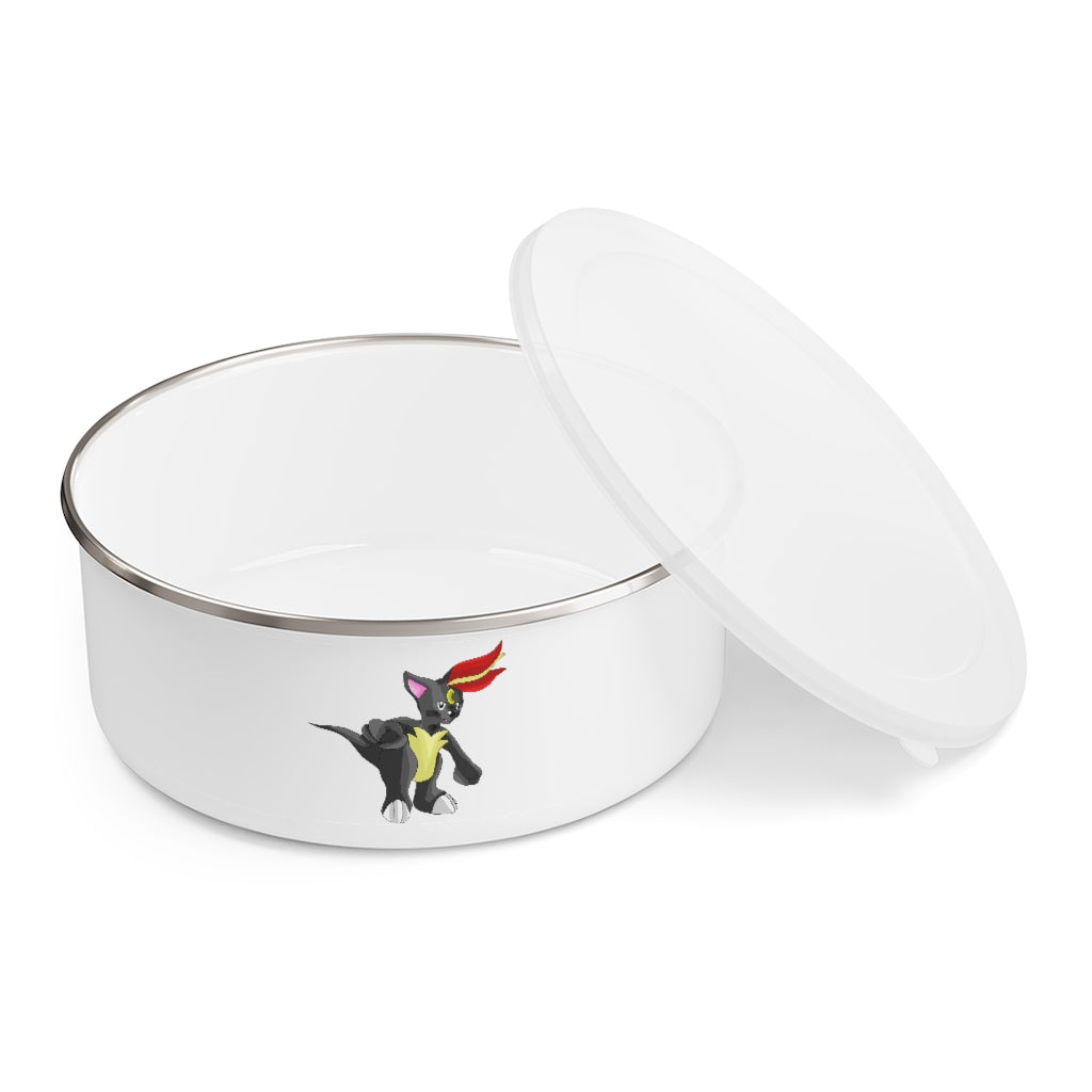 Carcoot Enamel Bowl featuring a stylish design, translucent lid, and anti-slip backing, available in three sizes.