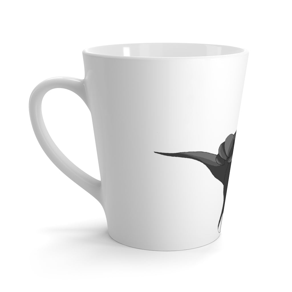 Carcoot Latte Mug in white ceramic with a C-handle, featuring rounded corners and vibrant sublimation printing.