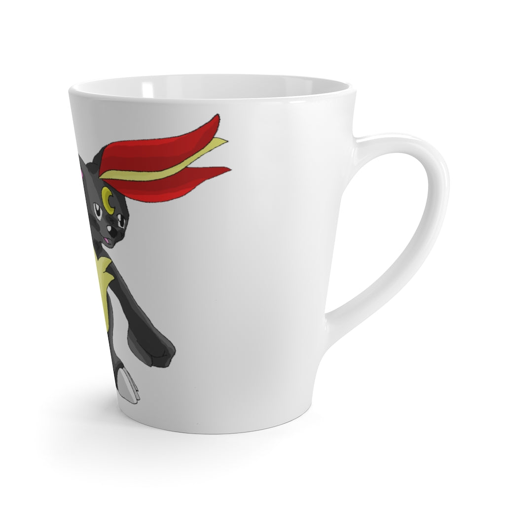 Carcoot Latte Mug in white ceramic with a C-handle, featuring rounded corners and vibrant sublimation printing.