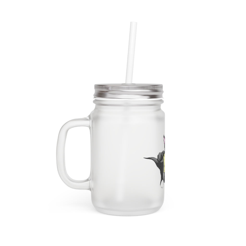 A stylish Carcoot Mason Jar made of frosted glass, featuring a straw and lid, perfect for personalized drinks.